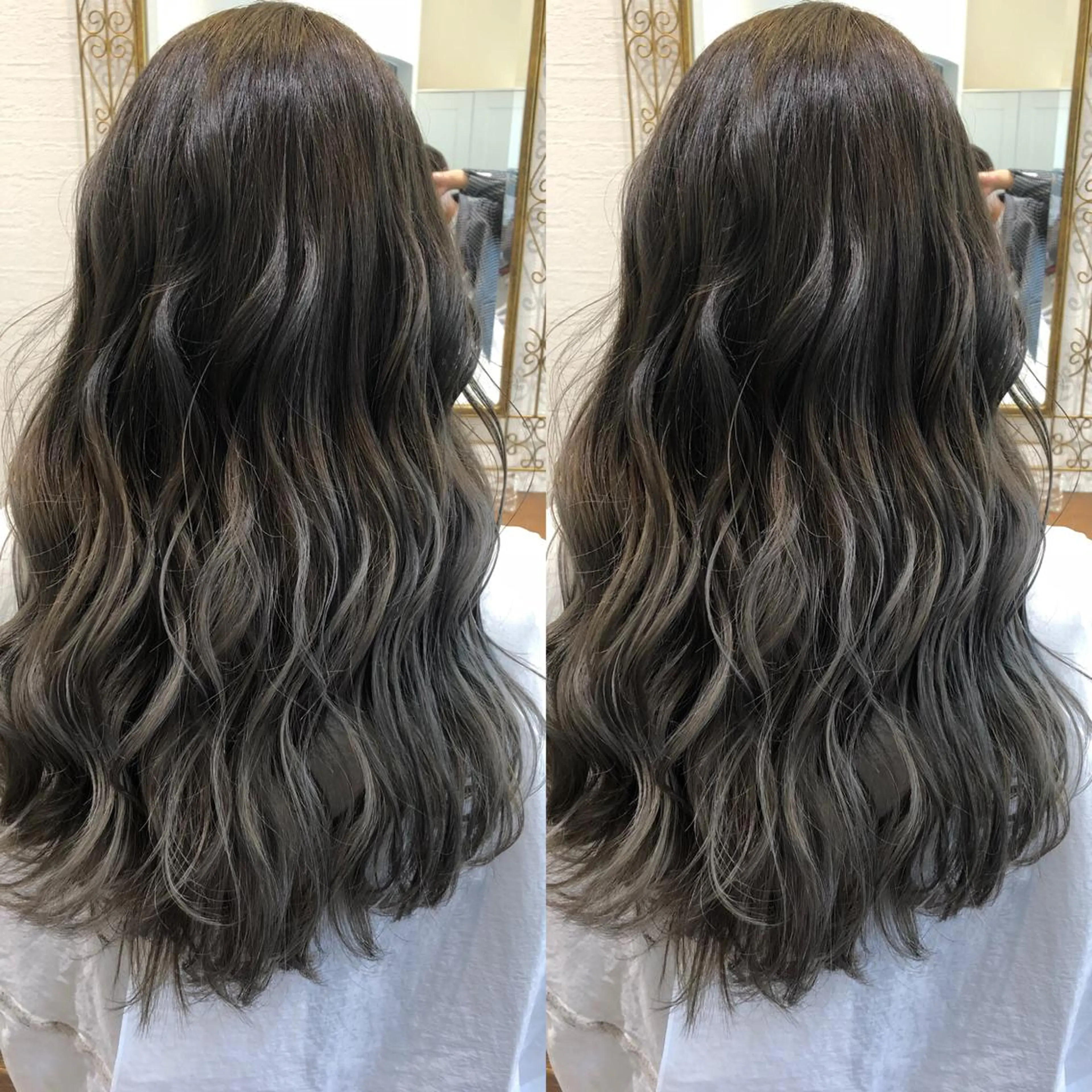ロング カラー グラデーションカラー グレージュ ハイライトカラー ハイライト ヘアカラー トリートメント 皆巳 達郎のヘアスタイル