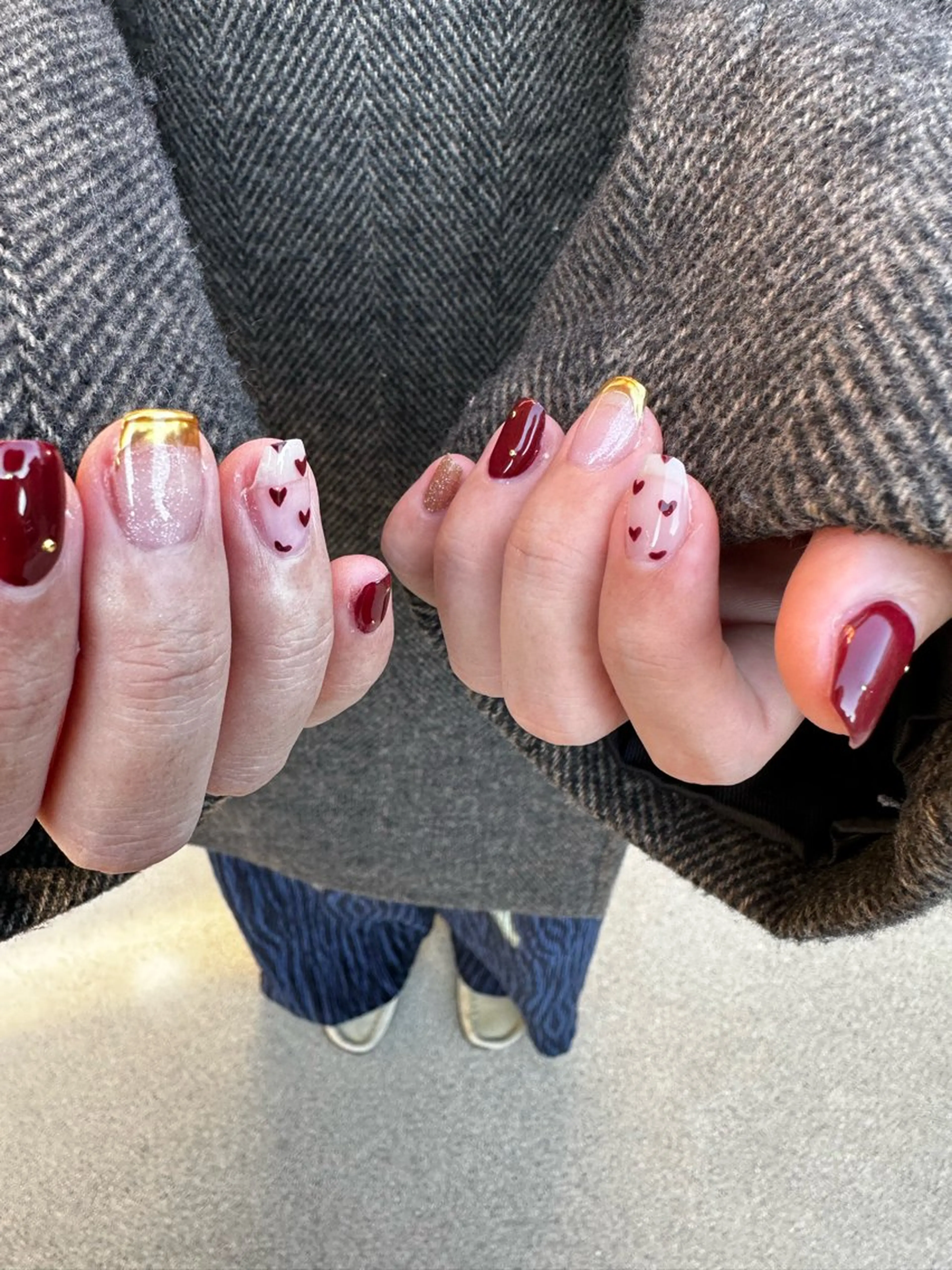 ネイル ハート バレンタイン 冬ネイル クリスマス ハンドネイル Sawa ︎︎𓂃⟡.·のネイルデザイン