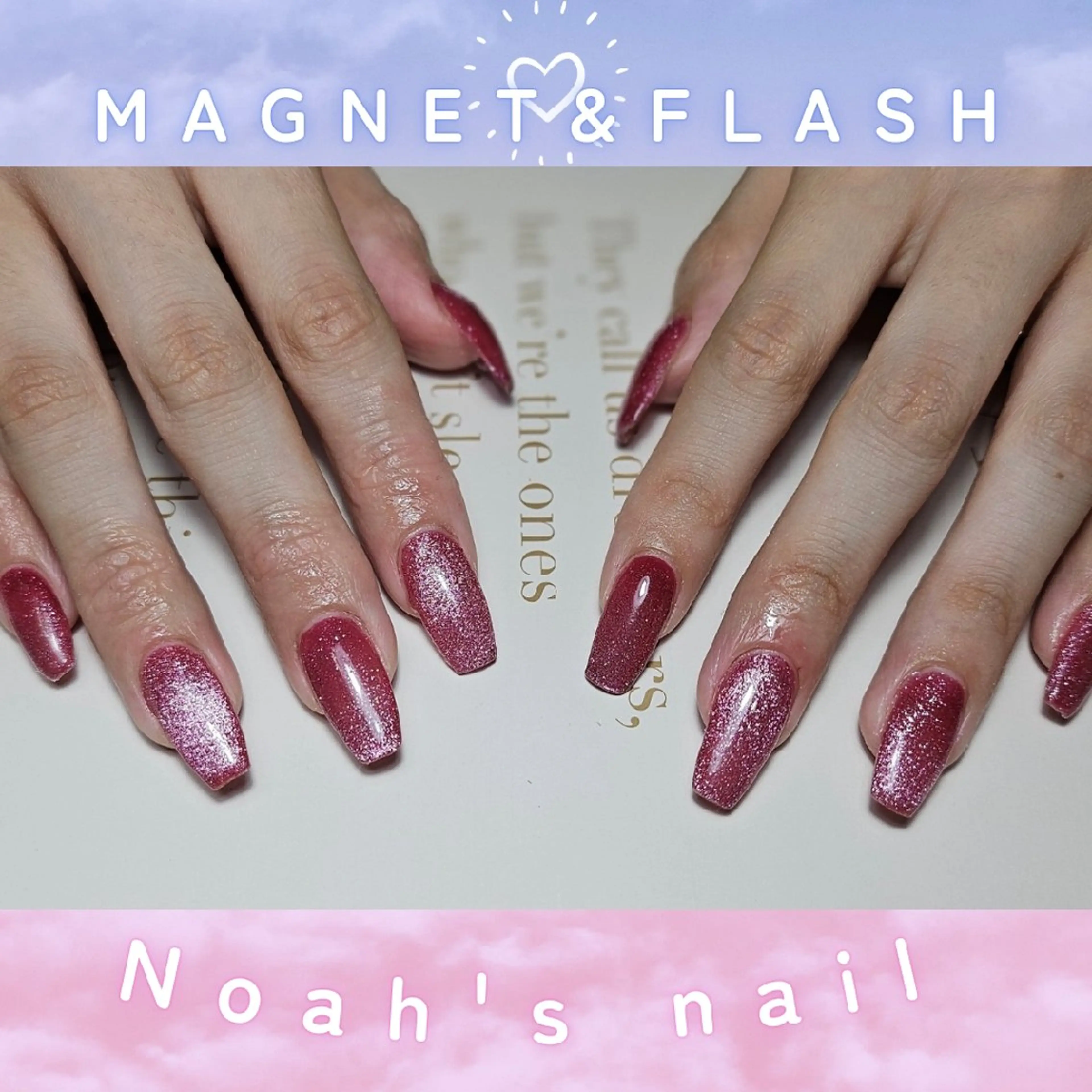ネイル フラッシュネイル マグネットネイル ピンク 赤色 ハンドネイル Noah'snail   のネイルデザイン