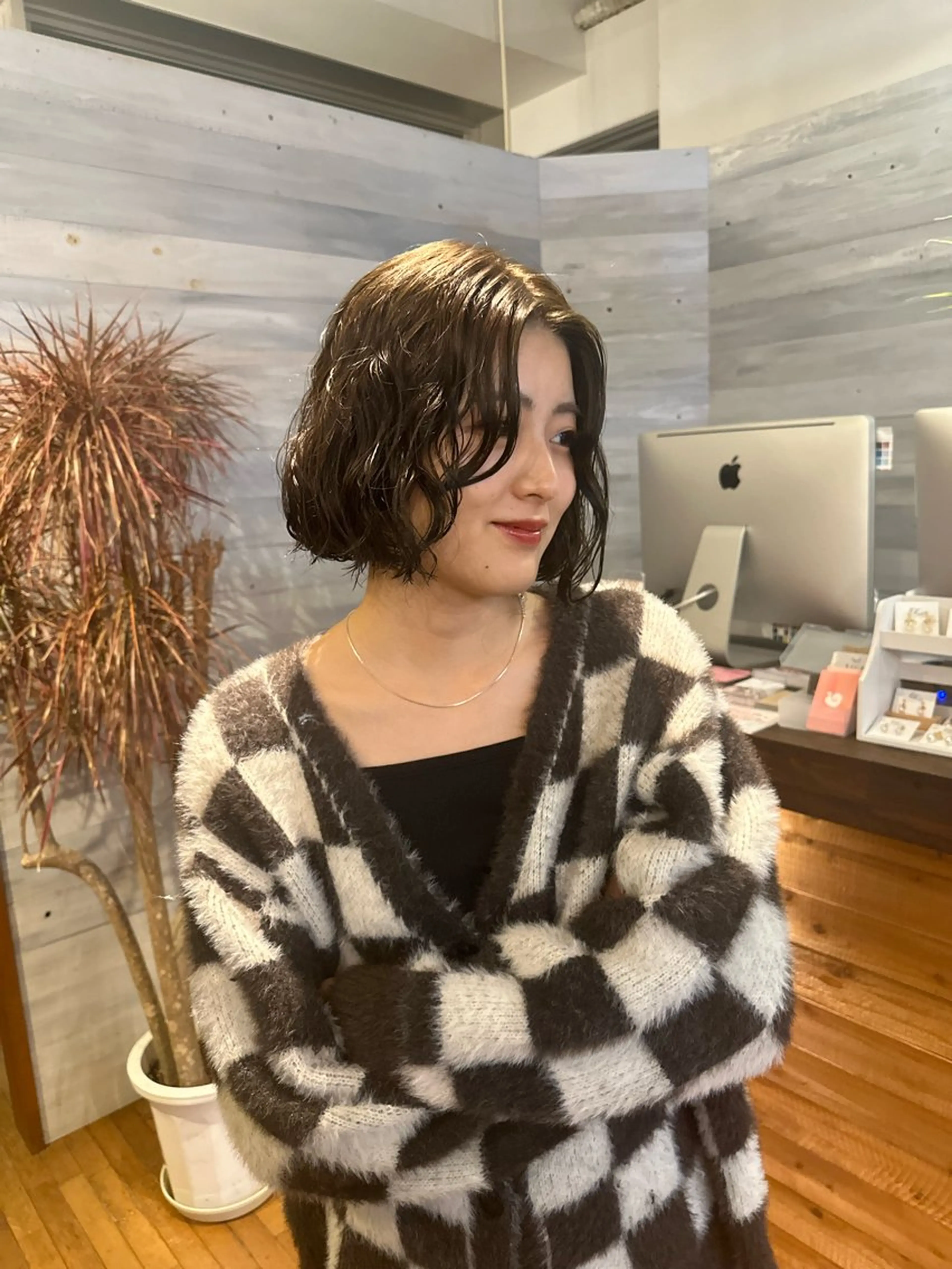 ミディアム カラー パーマ 青木未羽/ベージュ /透明感カラー/松本のヘアスタイル