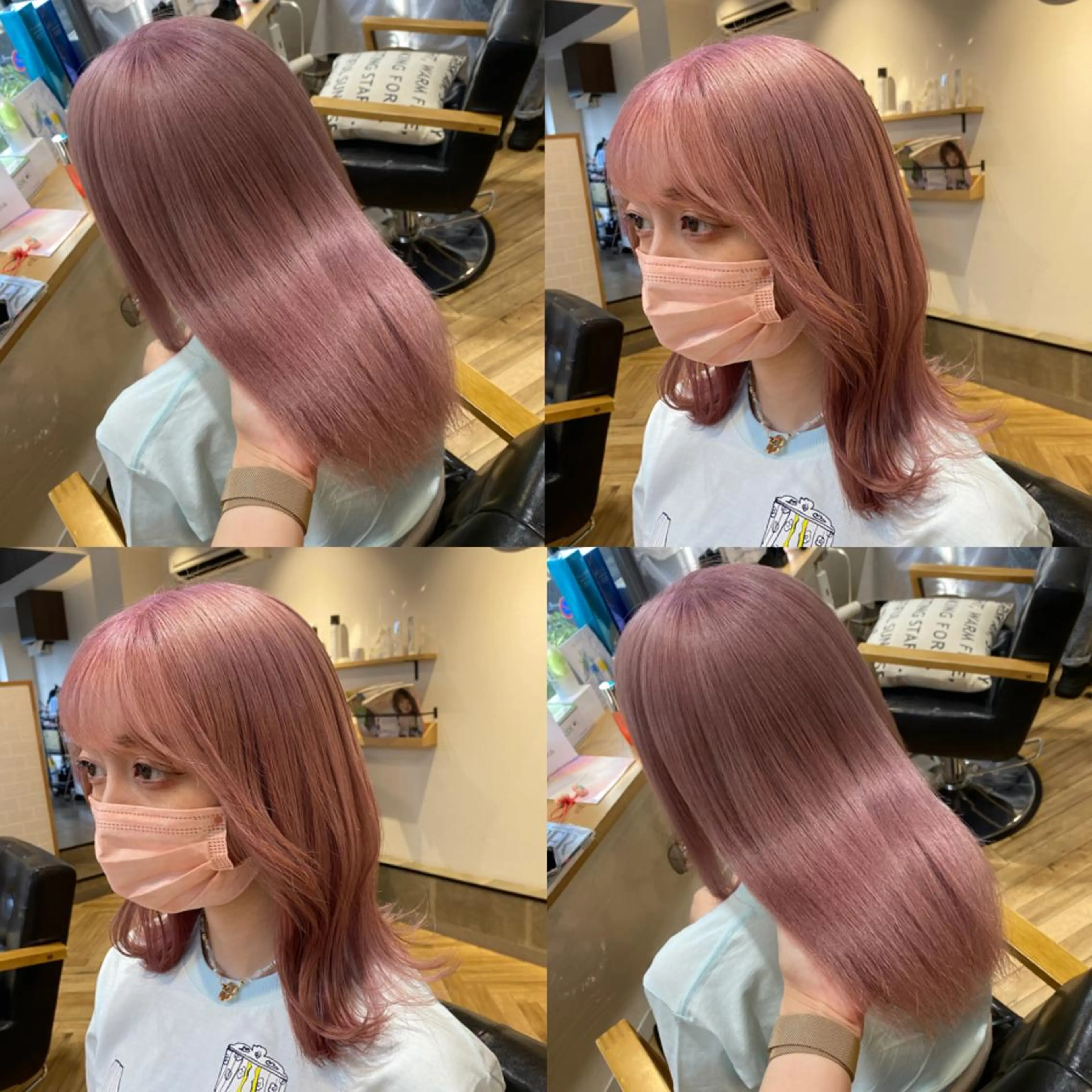 セミロング カラー ブリーチ ピンクカラー 艶カラー/韓国顔周り 🎀mamiのヘアスタイル