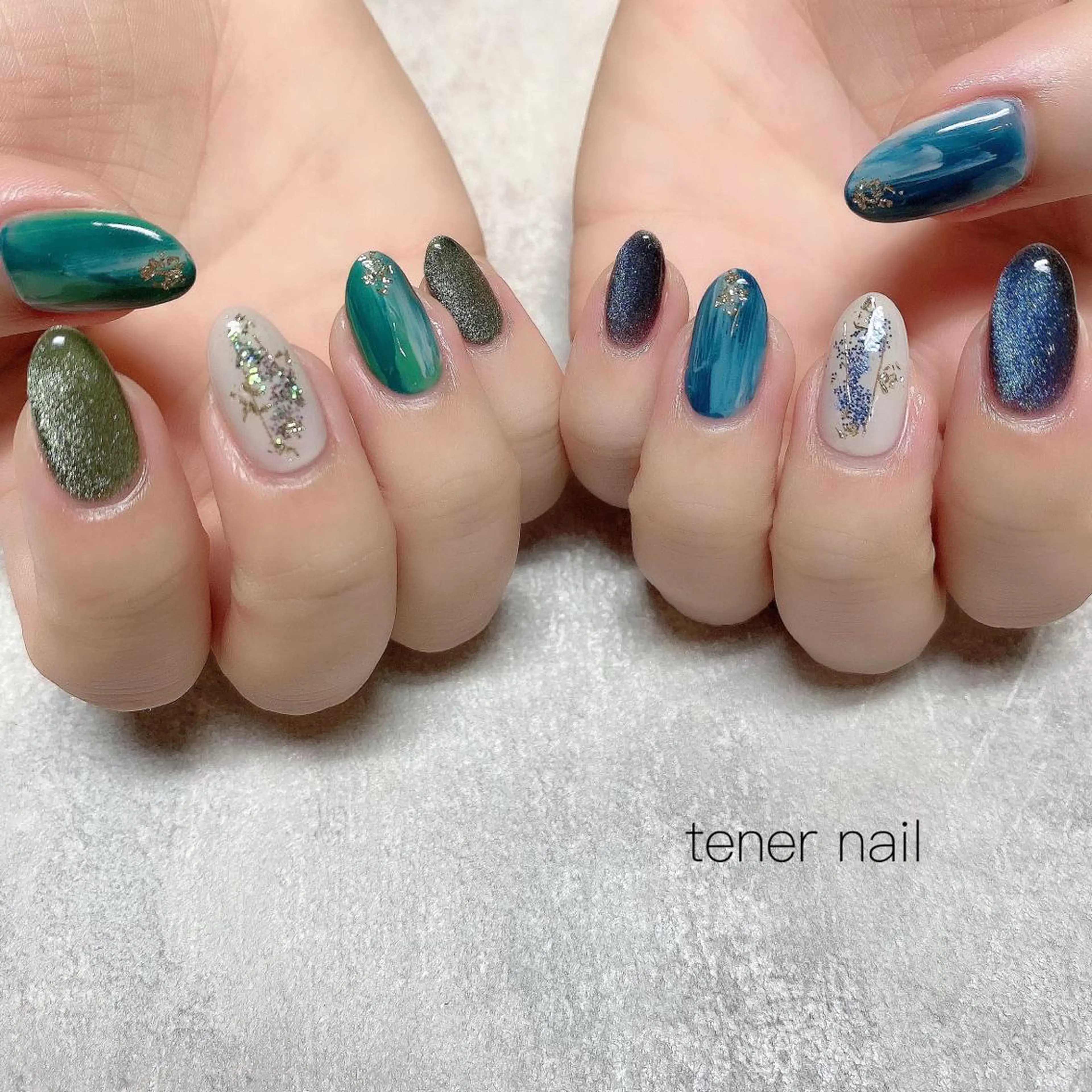 ネイル ブルー グリーン tener  nail  テネルネイル所属・テネルネイル tener nailのネイルデザイン