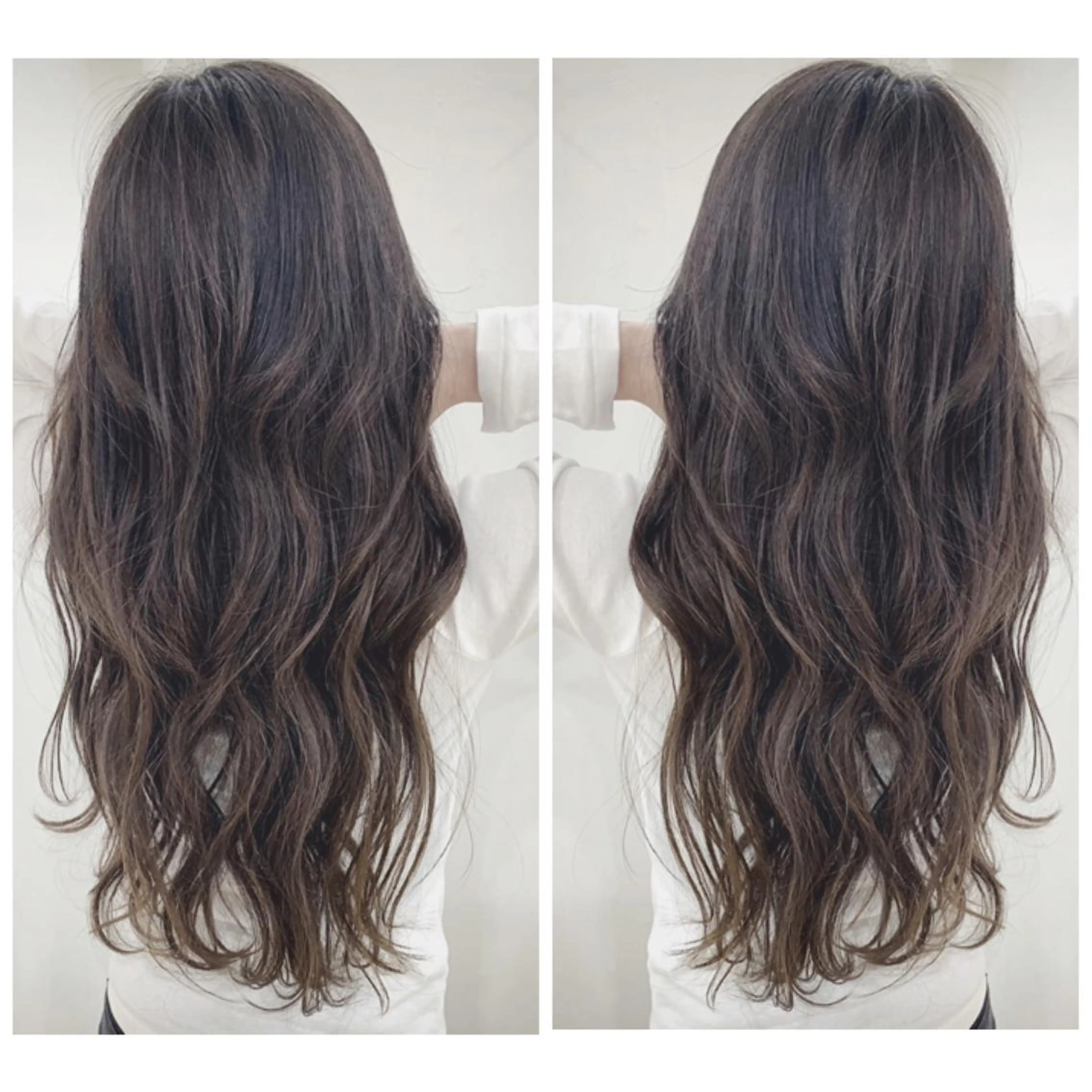 ロング カラー アッシュ バレイヤージュ ブリーチ デザインカラー グレージュ カット ヘアカラー 京都大人女性ショート 徒歩1分/秋山のヘアスタイル