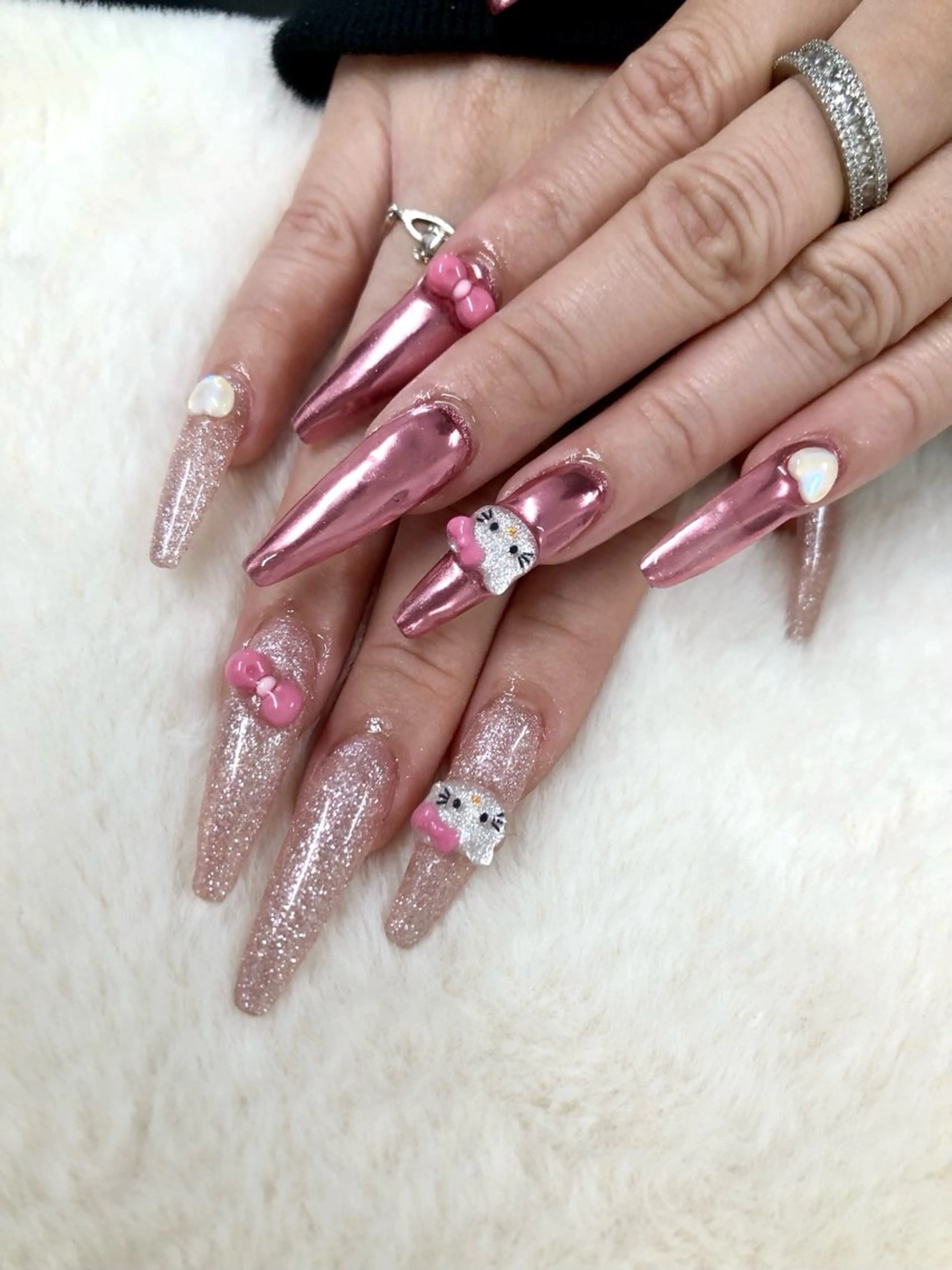 ネイル 長さ出し フラッシュネイル ロングネイル ミラーネイル ピンク ハンドネイル ハンドケア 心斎橋Salon Epokkuのネイルデザイン