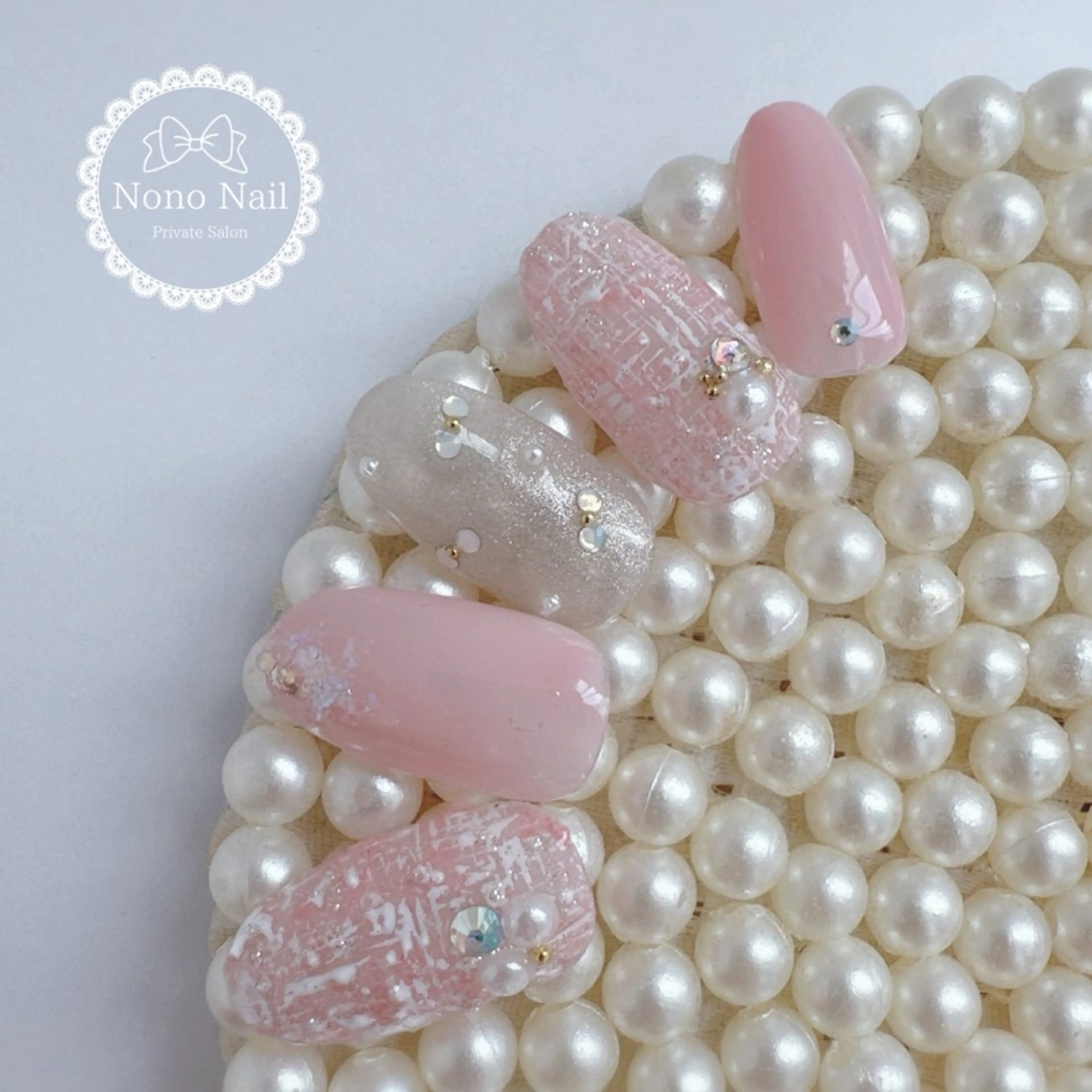 ネイル ハート ピンク リボン 冬ネイル ハンドネイル Nono Nail ノノネイルのネイルデザイン