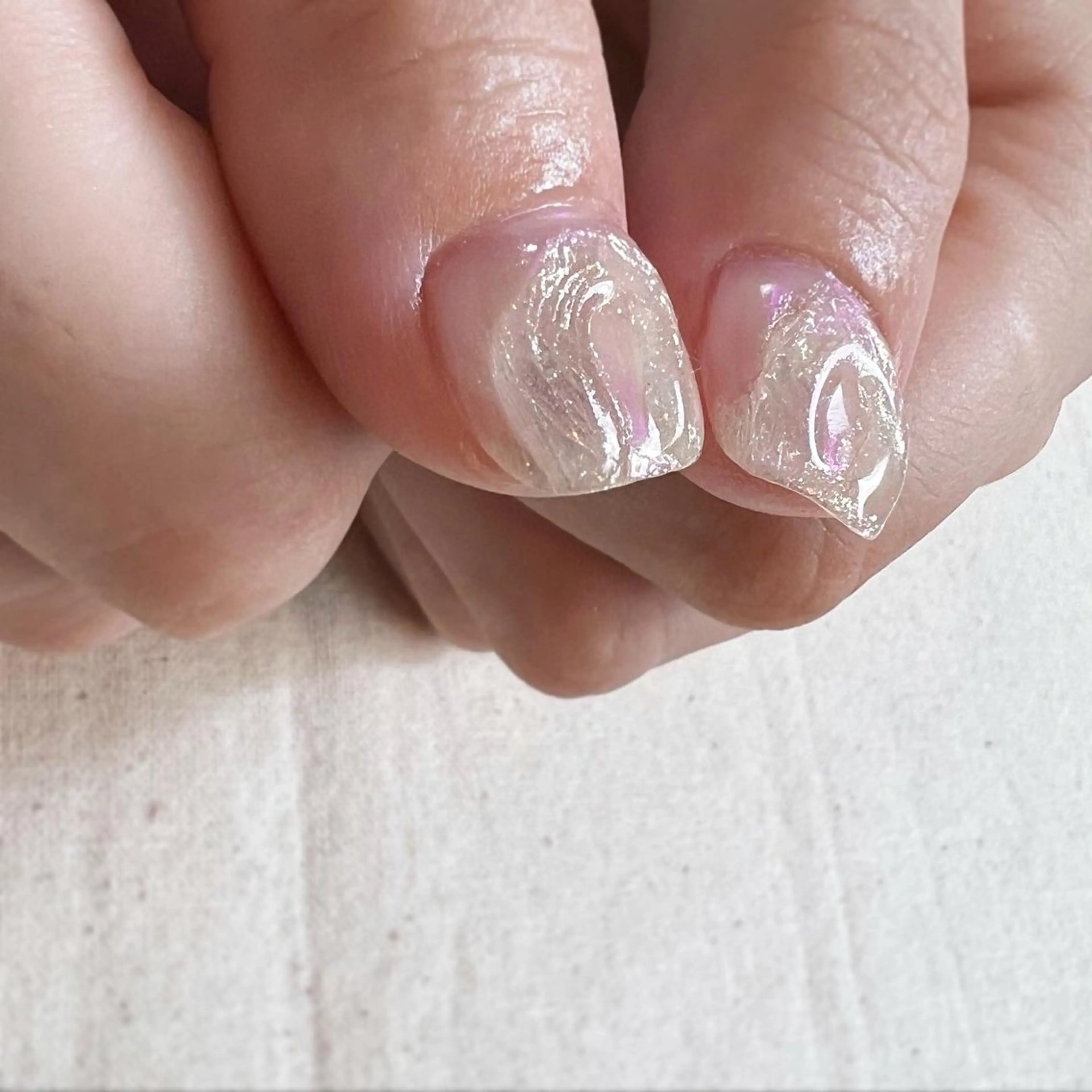 ネイル オーロラネイル クリアネイル ニュアンスネイル ぷっくりネイル パープル ハンドネイル pointillé .ayaのネイルデザイン