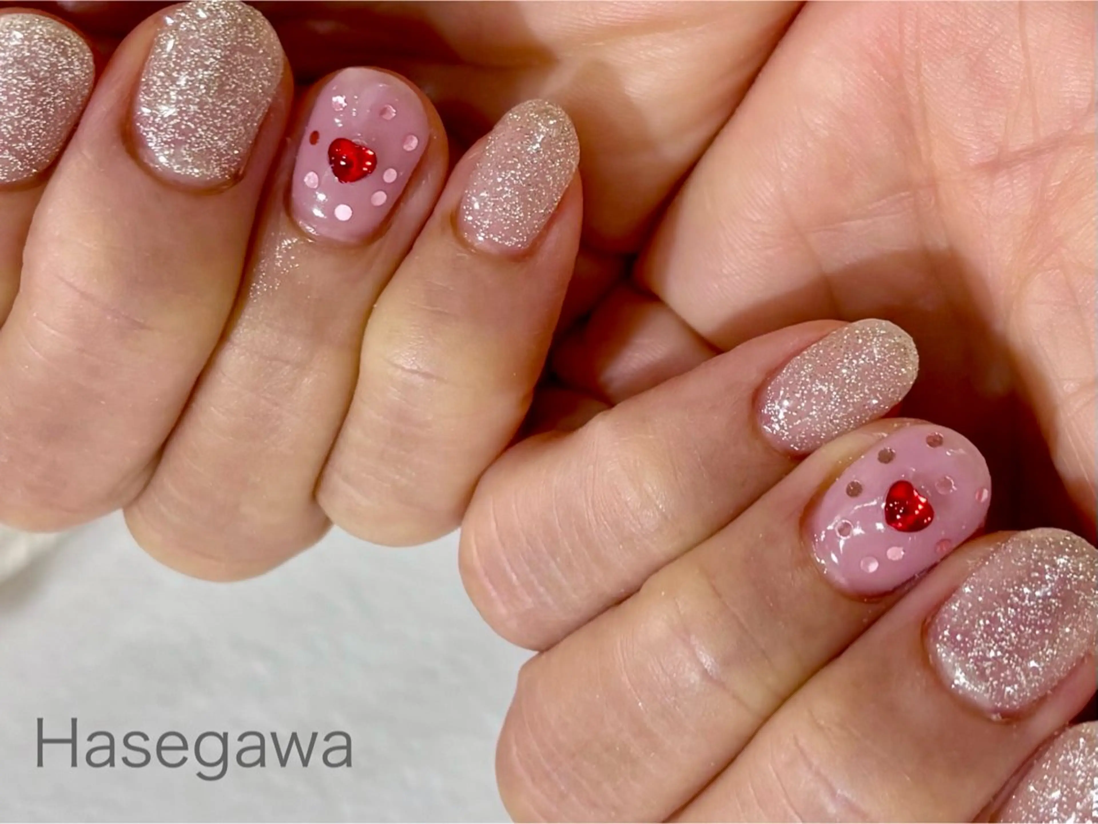 ネイル ドット フラッシュネイル ハート ストーンネイル ハンドネイル DROP所属・DROP 長谷川のネイルデザイン