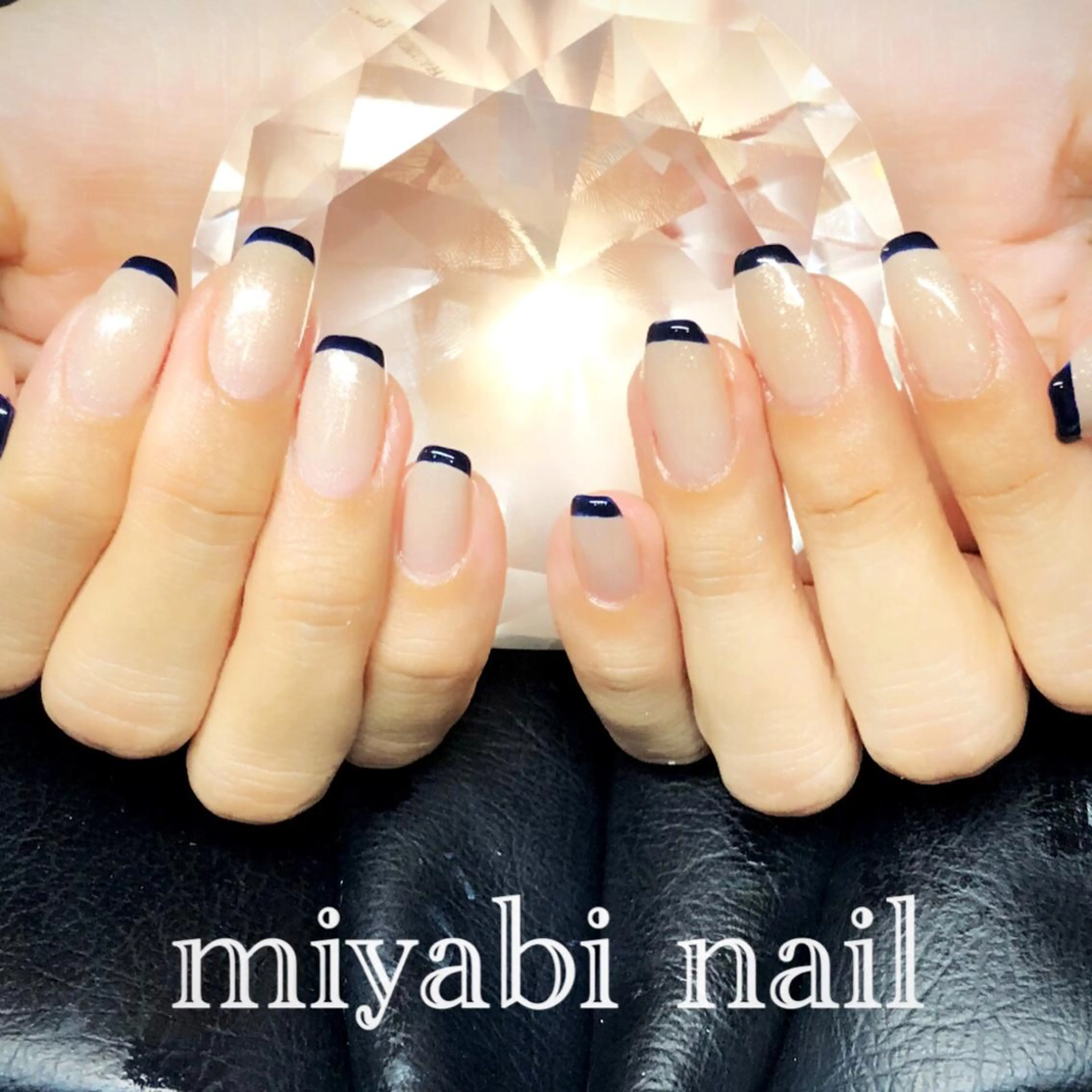 ネイル ブルー フレンチネイル ジェルネイル ラメ(グリッター) ハンドネイル miyabi nail 桂川駅近くのネイルデザイン