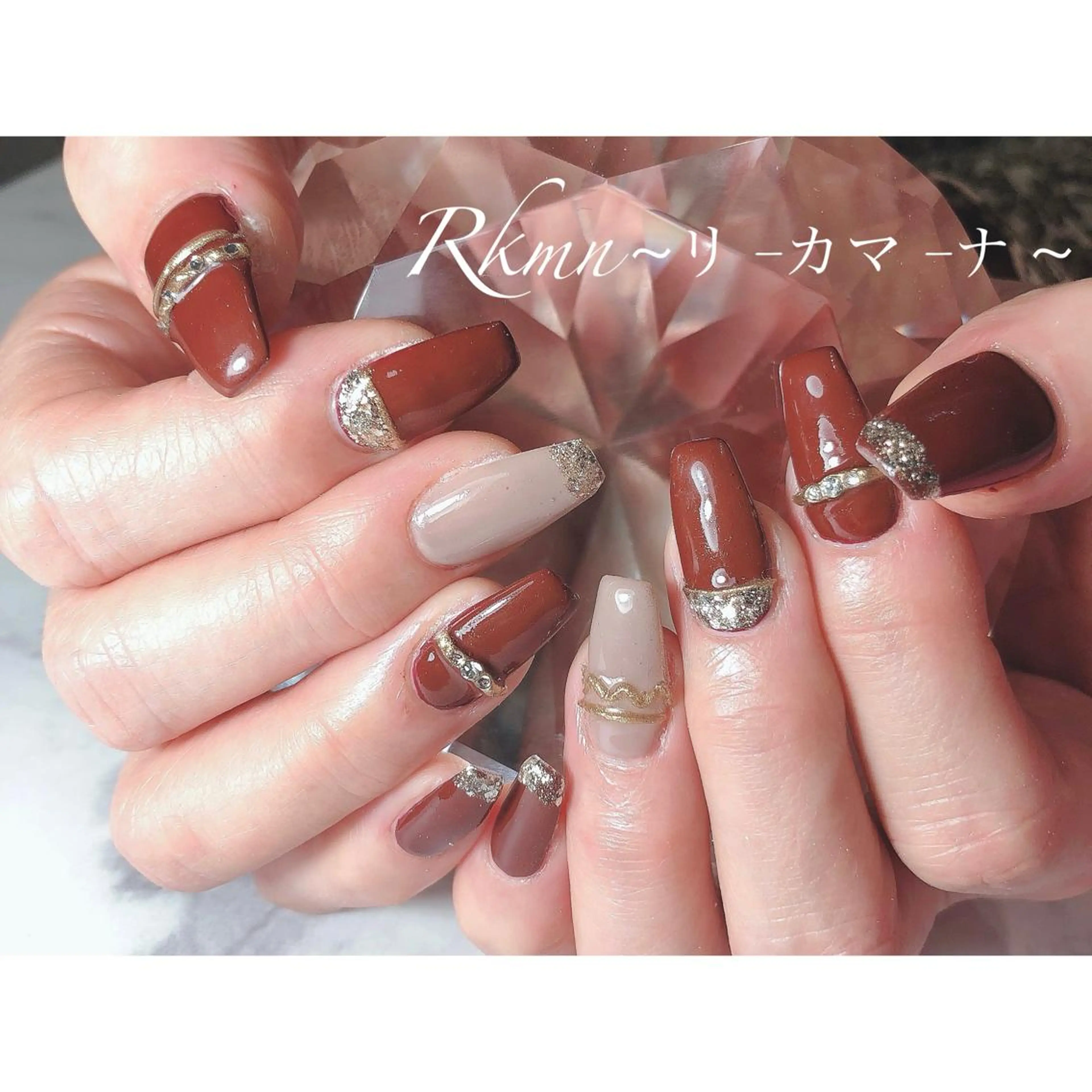 ネイル アートネイル ボルドー ラメ(グリッター) ミラーネイル 春ネイル ハンドネイル フットネイル ハンドケア Rkmn ~リ-カマ-ナ~のネイルデザイン