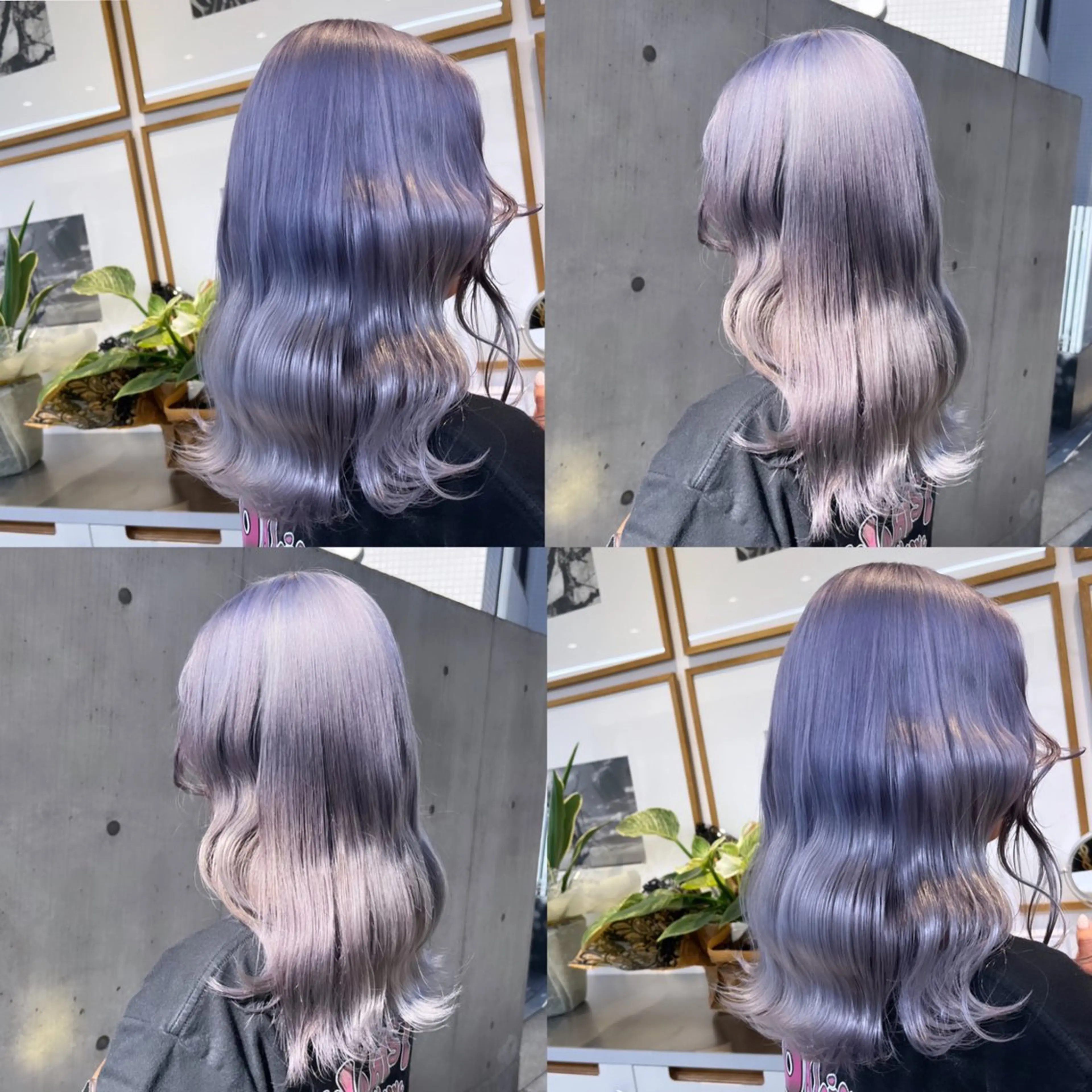 ミディアム カラー ブリーチ ブルーカラー ブルーラベンダー ハイトーンカラー ラベンダーカラー ヘアカラー トリートメント ヘッドスパ ヘアセット カジュアルを女っぽく 𝗮𝘆𝗮𝗰𝗼のヘアスタイル