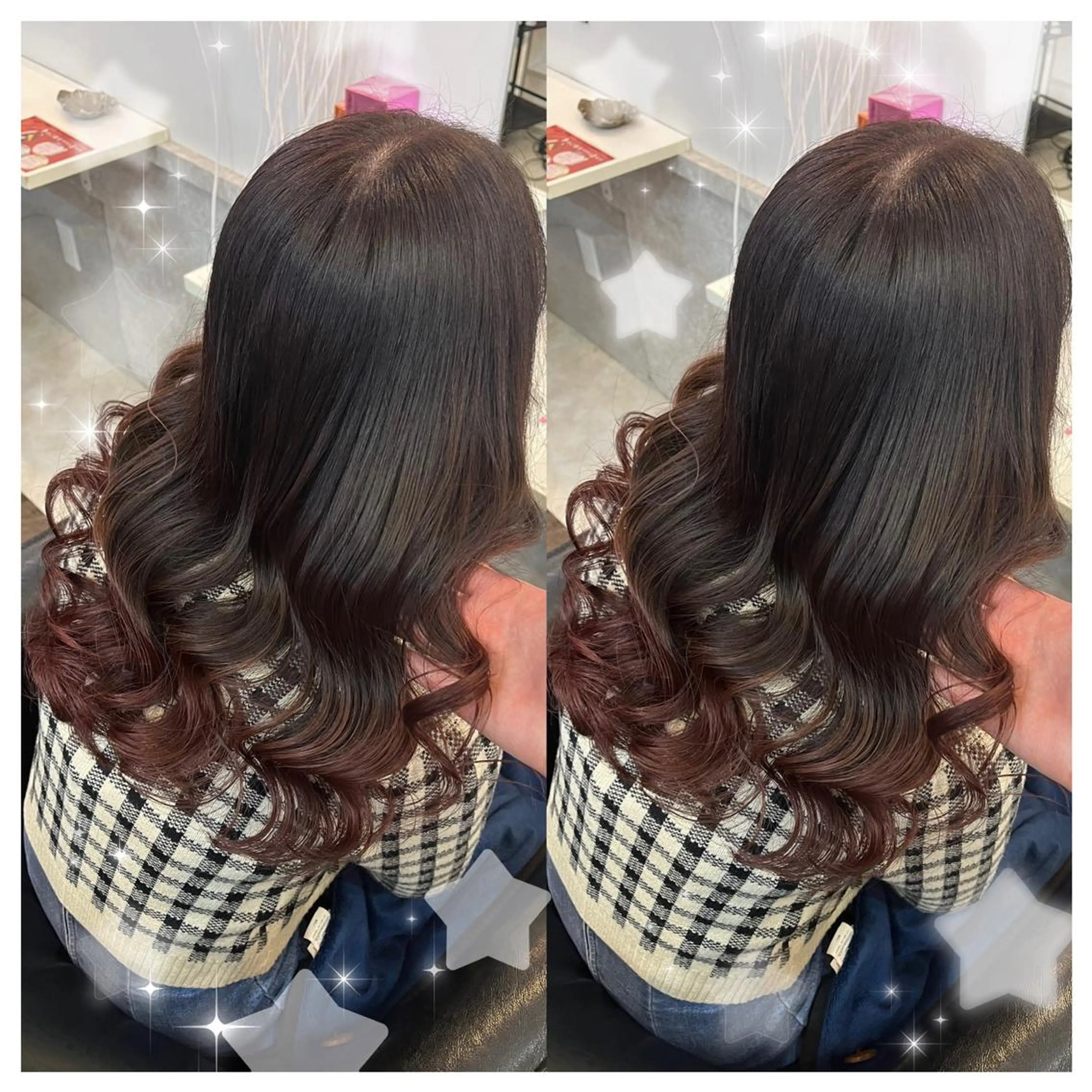 セミロング カラー シールエクステ バレイヤージュ 黒髪 ブリーチ ブルーカラー セキグチ💞 lilaのマツエク・マツパデザイン