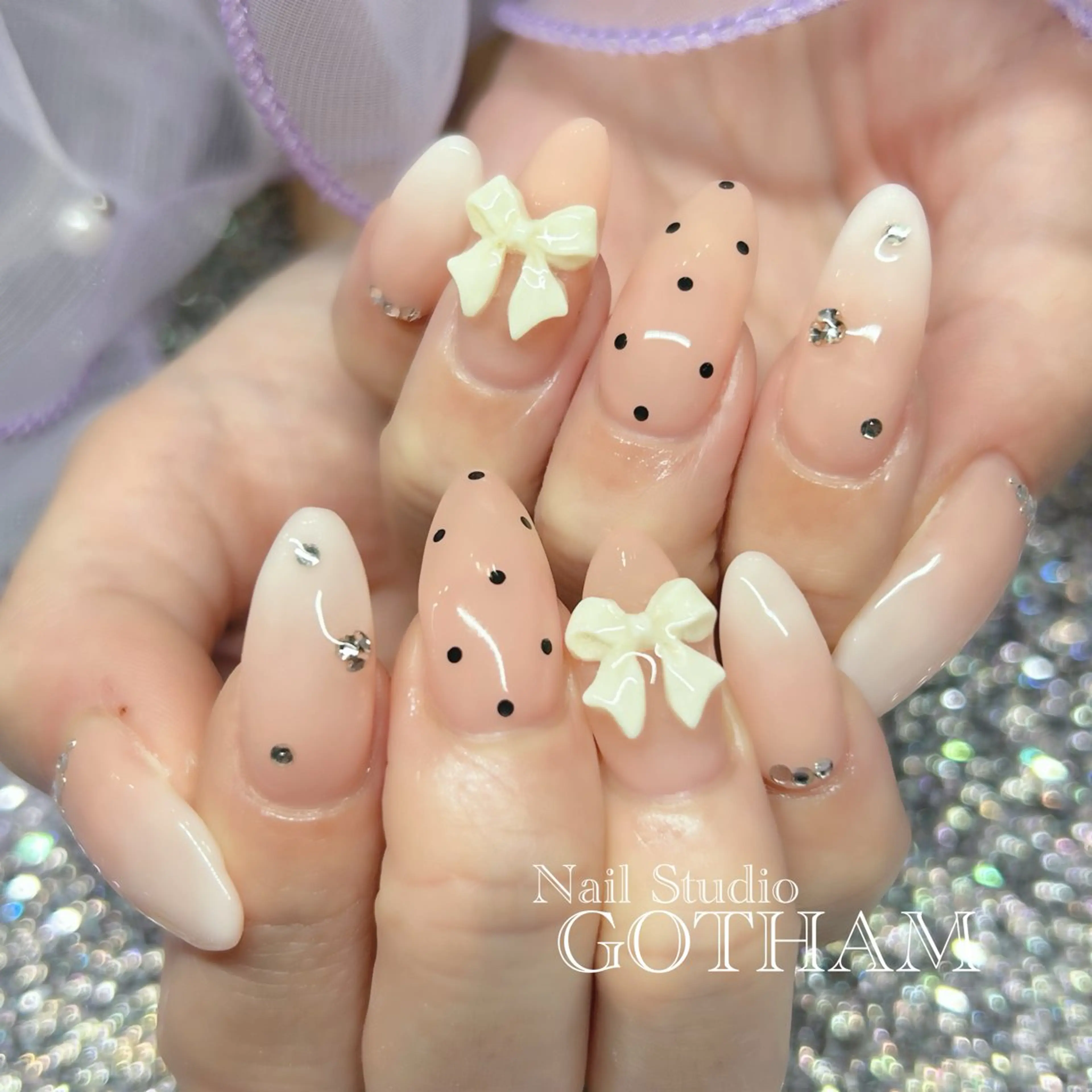 ネイル リボン ハンドネイル Nail Studio GOTHAM所属・高円寺駅からすぐ🌈 ネイルGOTHAMのネイルデザイン