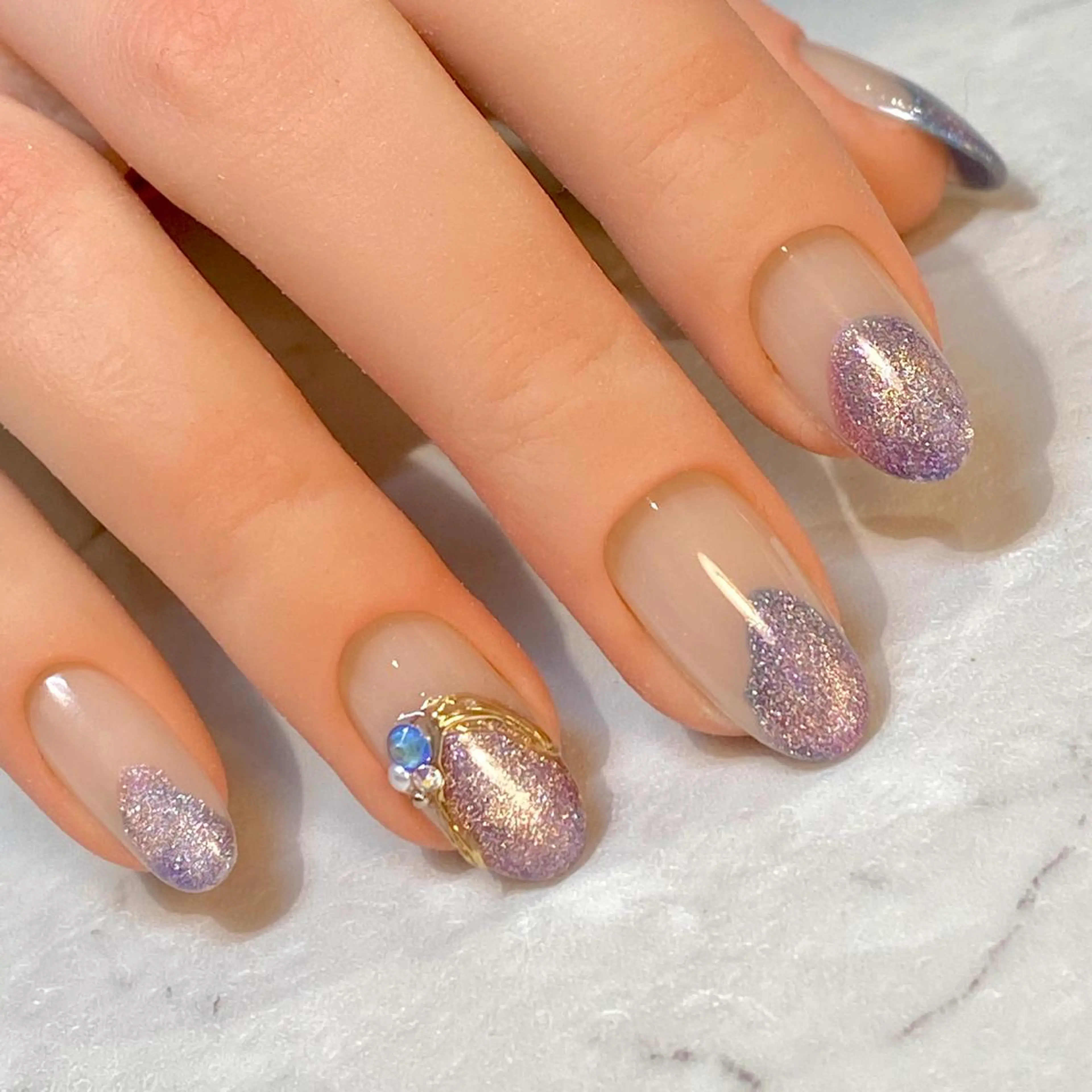 ネイル アートネイル ブルー フレンチネイル ジェルネイル グリーン プライベートサロン Rのネイルデザイン