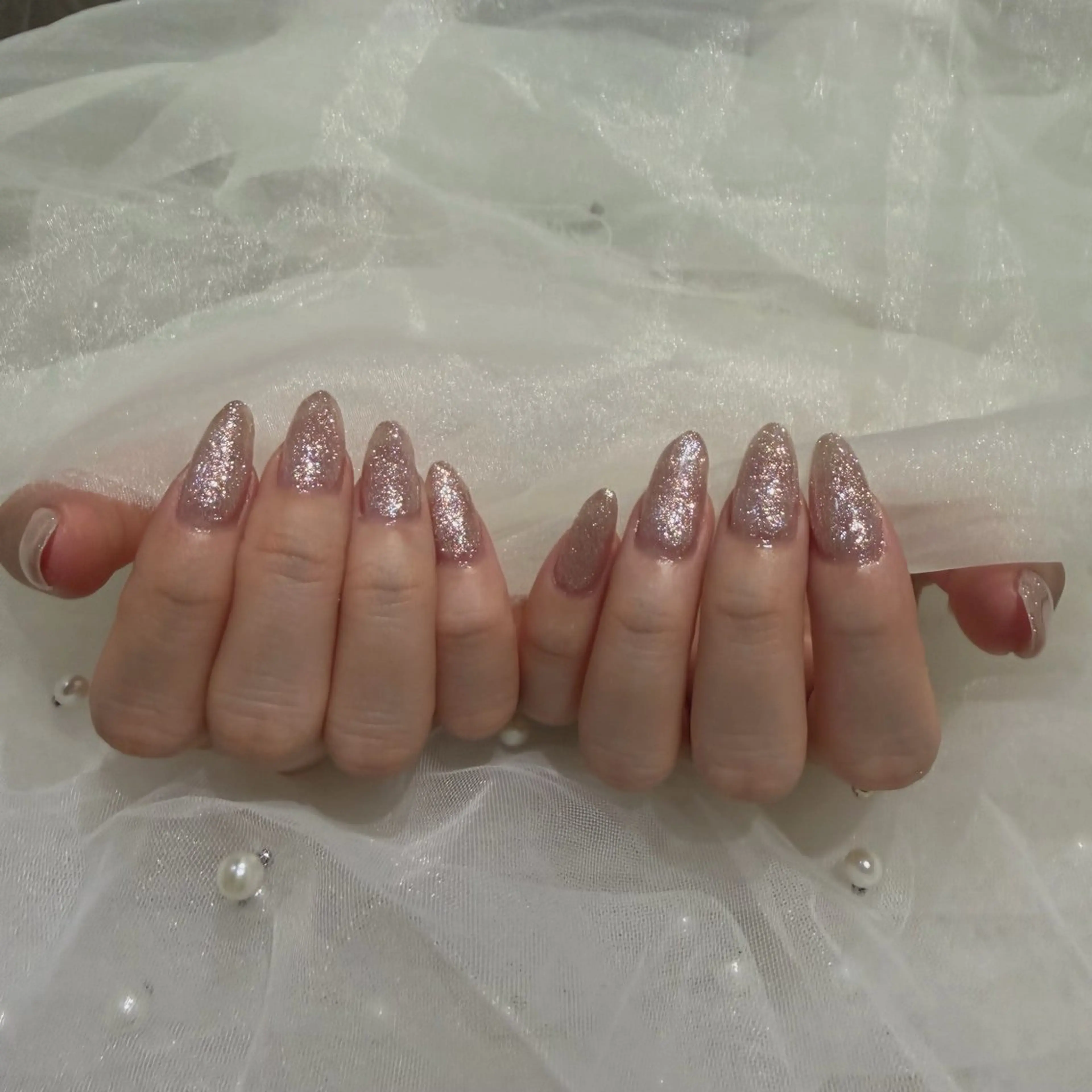 ネイル キラキラネイル ラメ(グリッター) ワンカラーネイル ハンドネイル SAKURA 🌸🎀のネイルデザイン