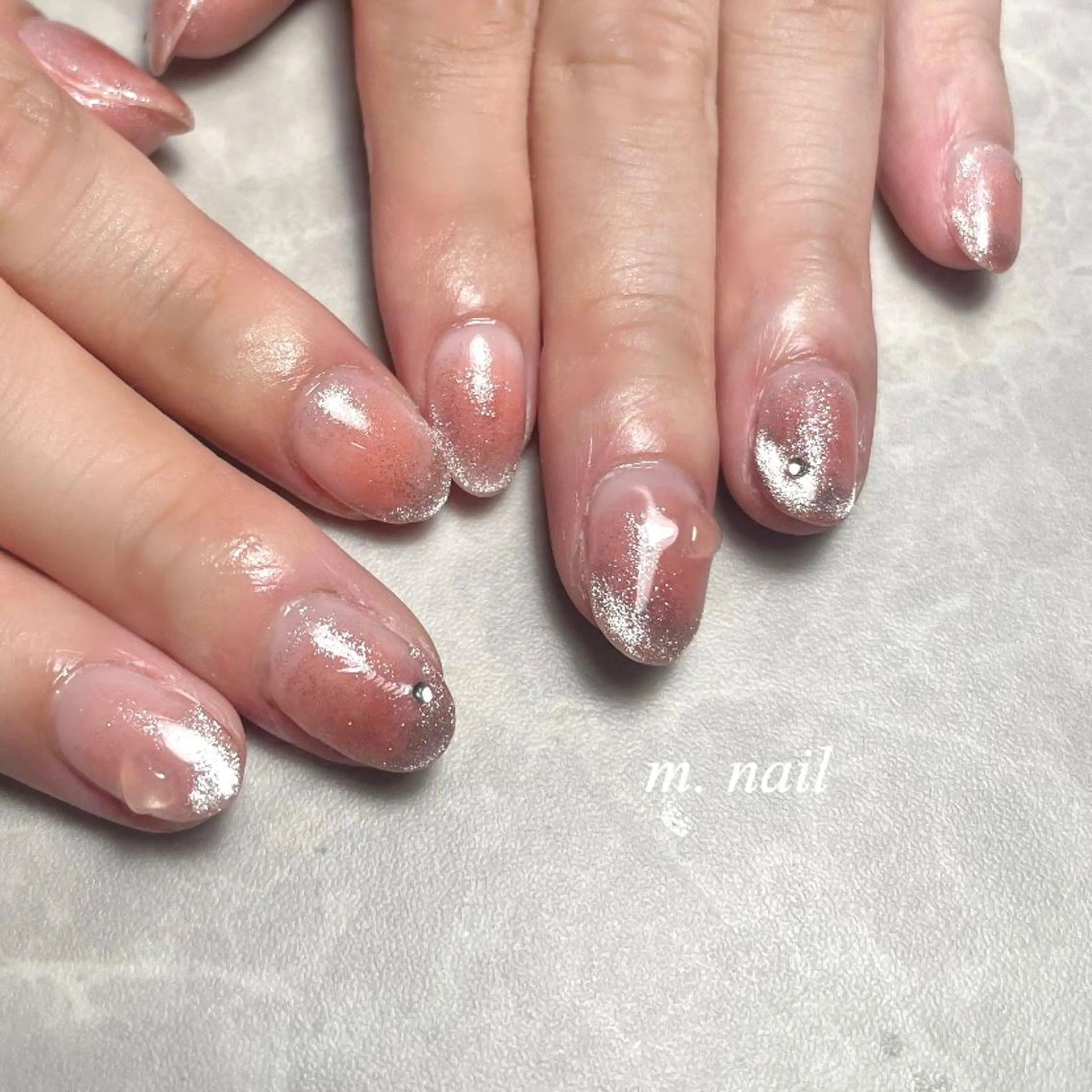 ネイル アートネイル ブルー チークネイル フレンチネイル グラデーション m.nail salonのネイルデザイン
