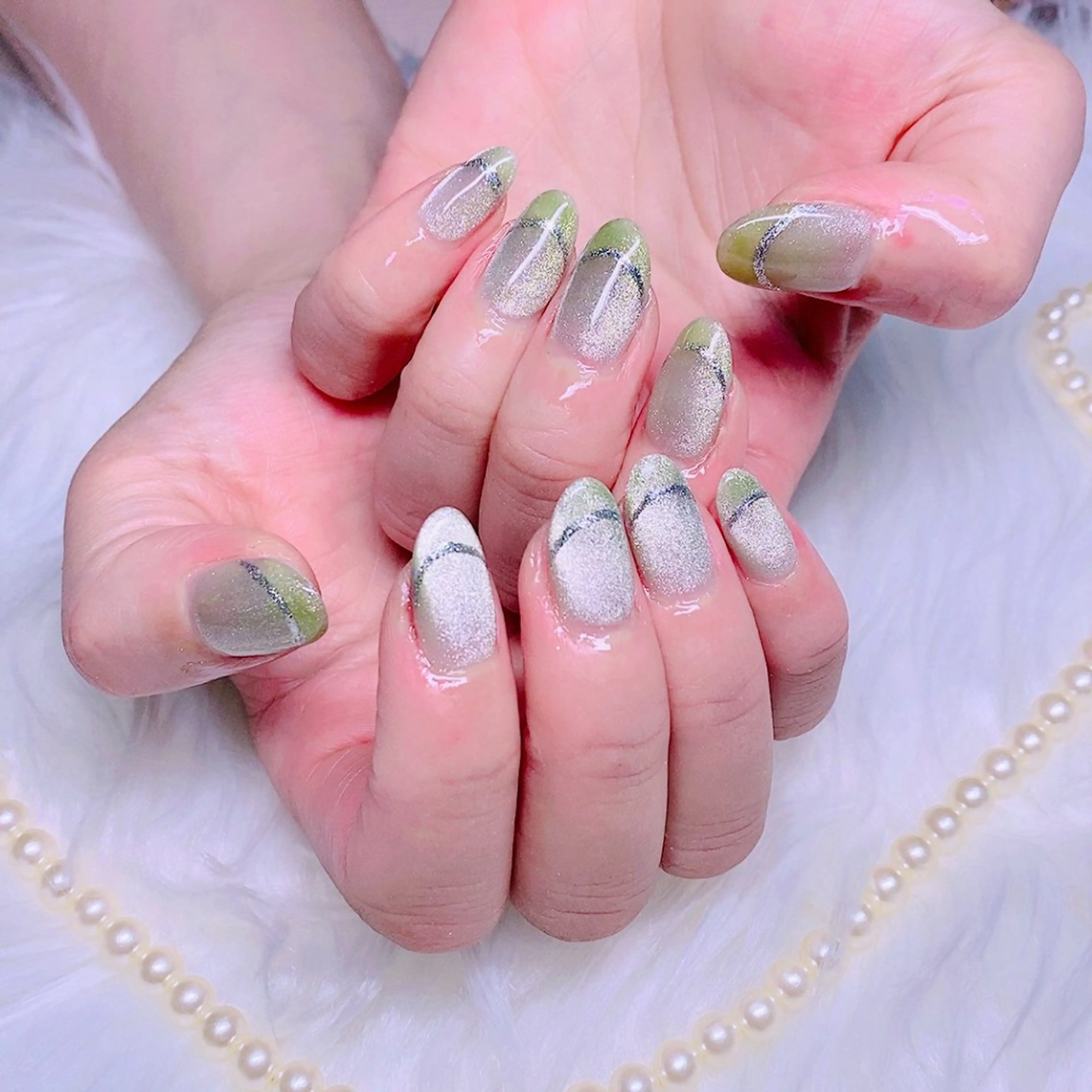 ネイル グリーン マグネットネイル 夏ネイル Nail Yunaのネイルデザイン