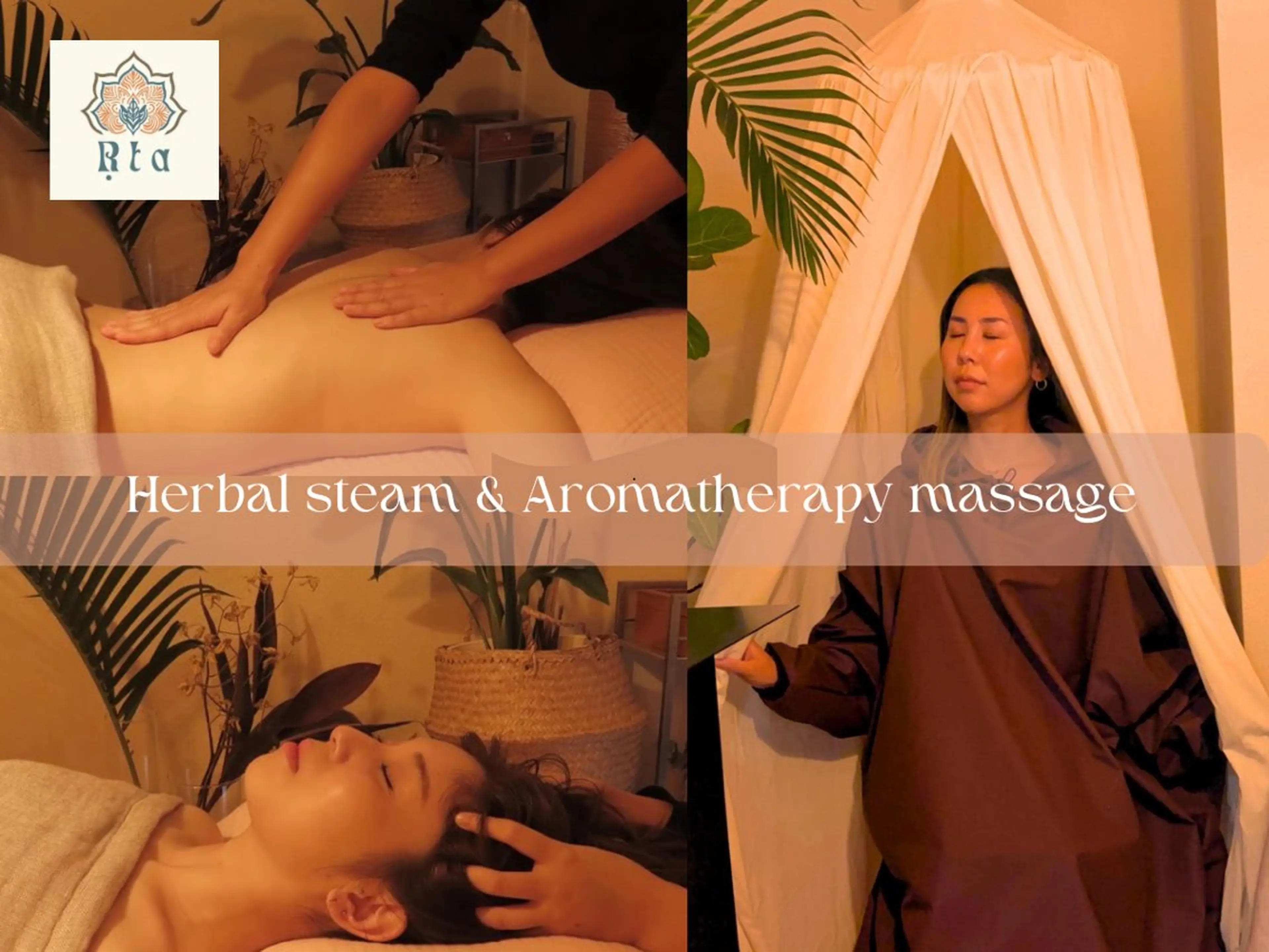 【新規】迷ったらこれ🪷ハーブ蒸し40分＋オールハンドオイルリンパマッサージ60分計100分/¥14300▶︎¥8980の写真