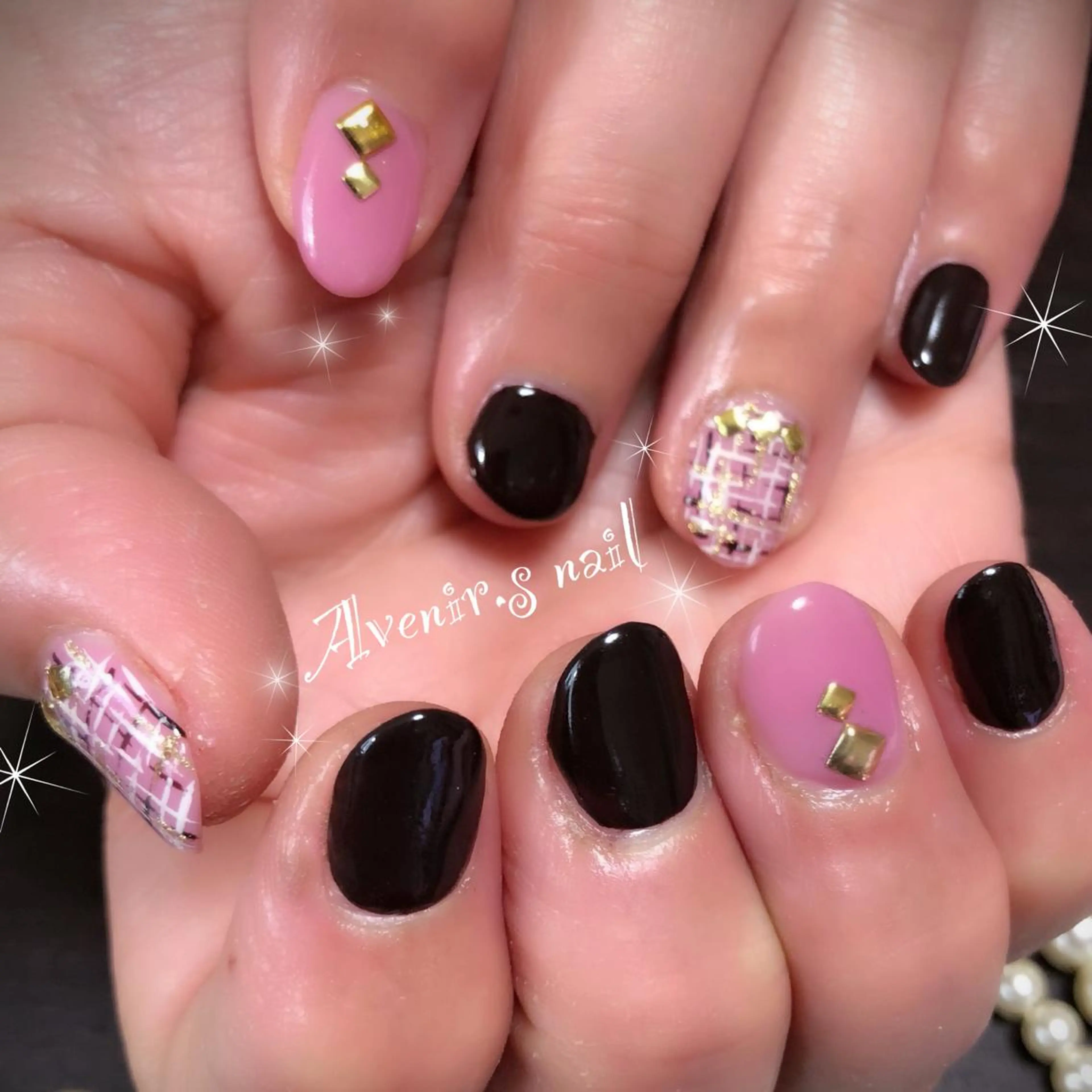 ネイル ピンク ツイードネイル Home Salon Avenir.のネイルデザイン