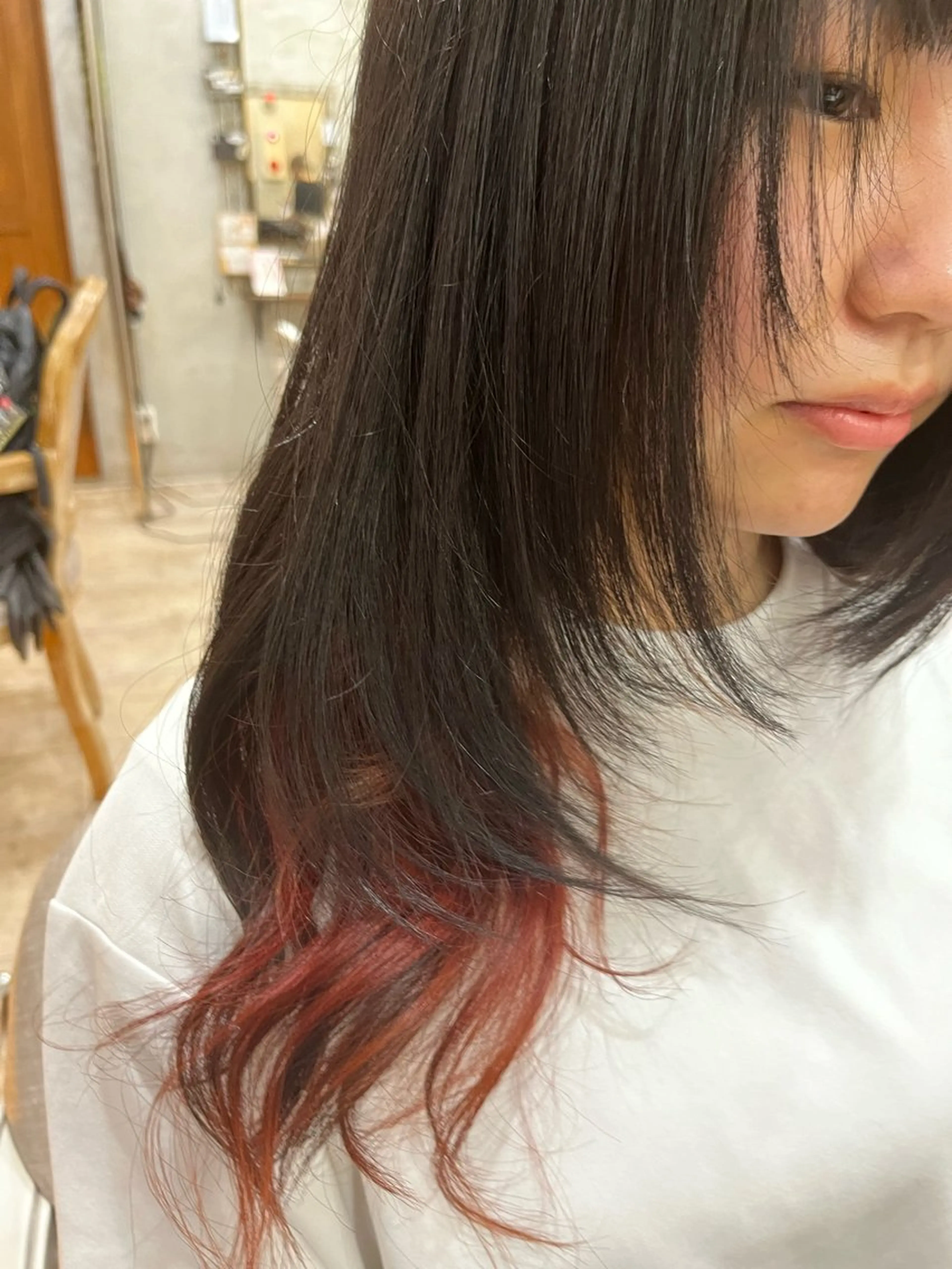 ロング カラー 顔まわりレイヤー 顔周りカット レイヤーカット カット ヘアカラー トリートメント 艶髪/ハイトーン/ ヘアセット/モエノのヘアスタイル