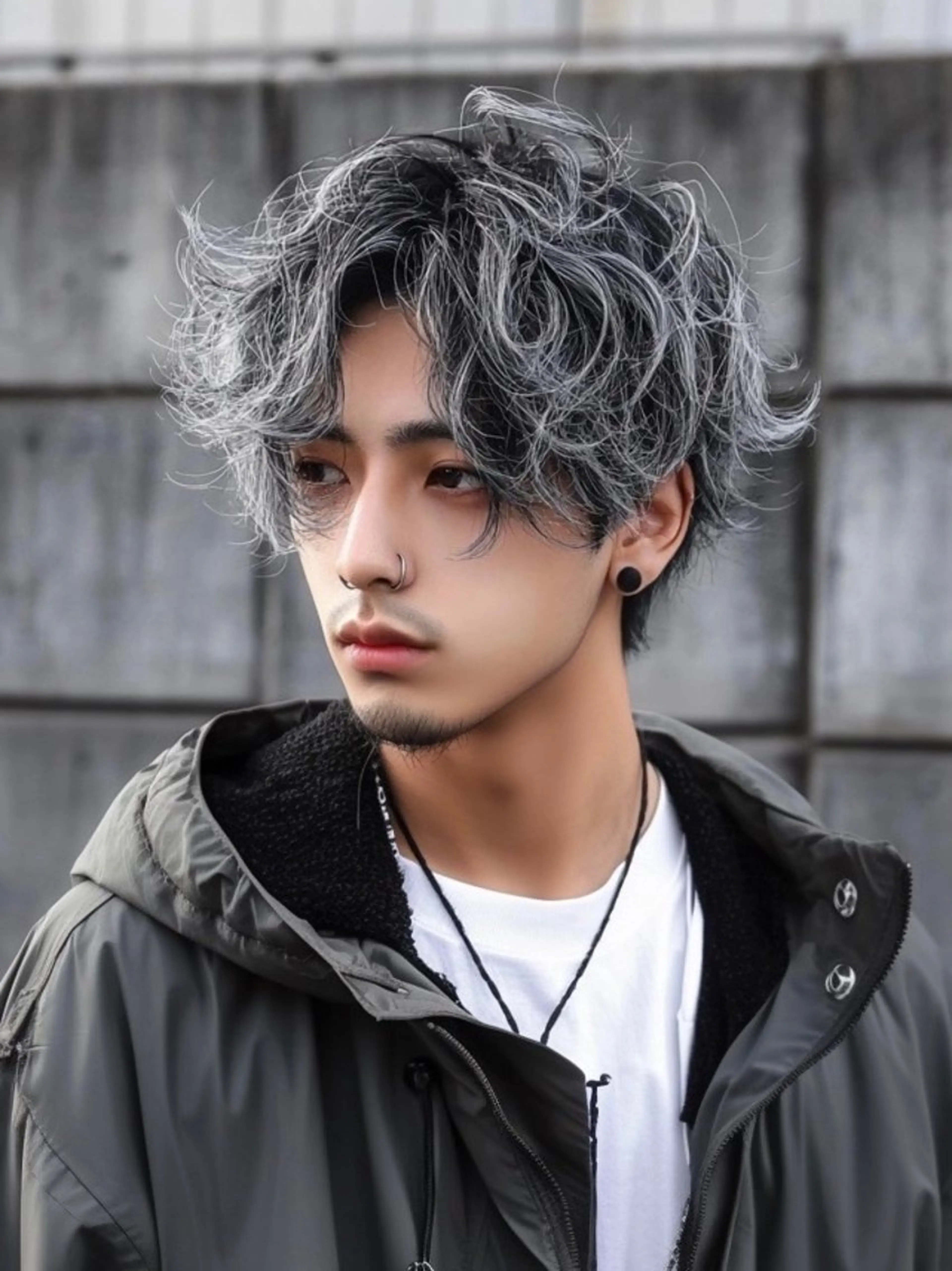 ミディアム パーマ メンズ メンズハイトーン メンズバレイヤージュのヘアスタイル