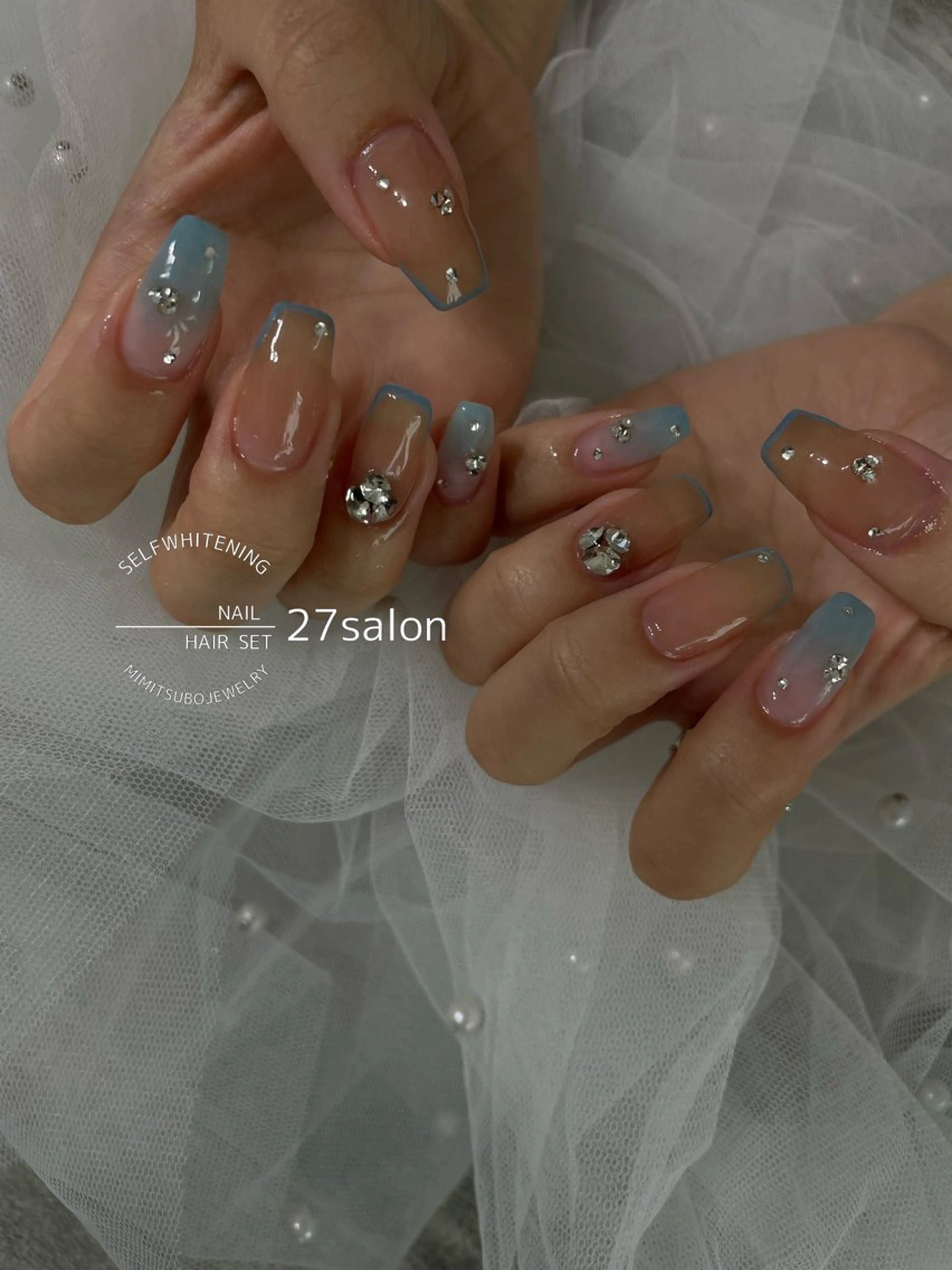 ネイル フレンチネイル 水色 ハンドネイル 27salon yuinaのネイルデザイン