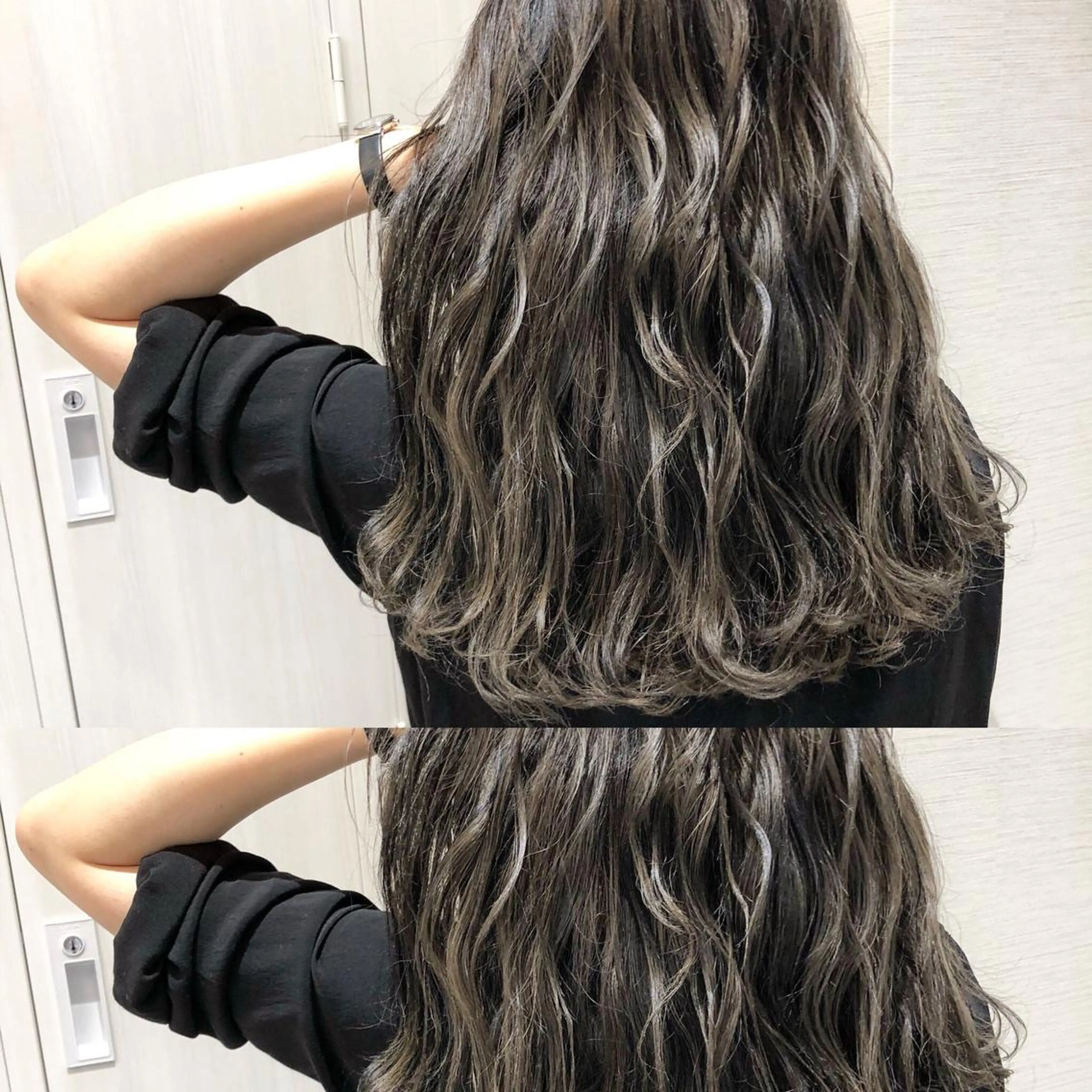 ロング カラー アディクシーカラー アッシュ アッシュグレー バレイヤージュ 透明感カラー レイヤー/韓国/ 顔周り/しんやのヘアスタイル