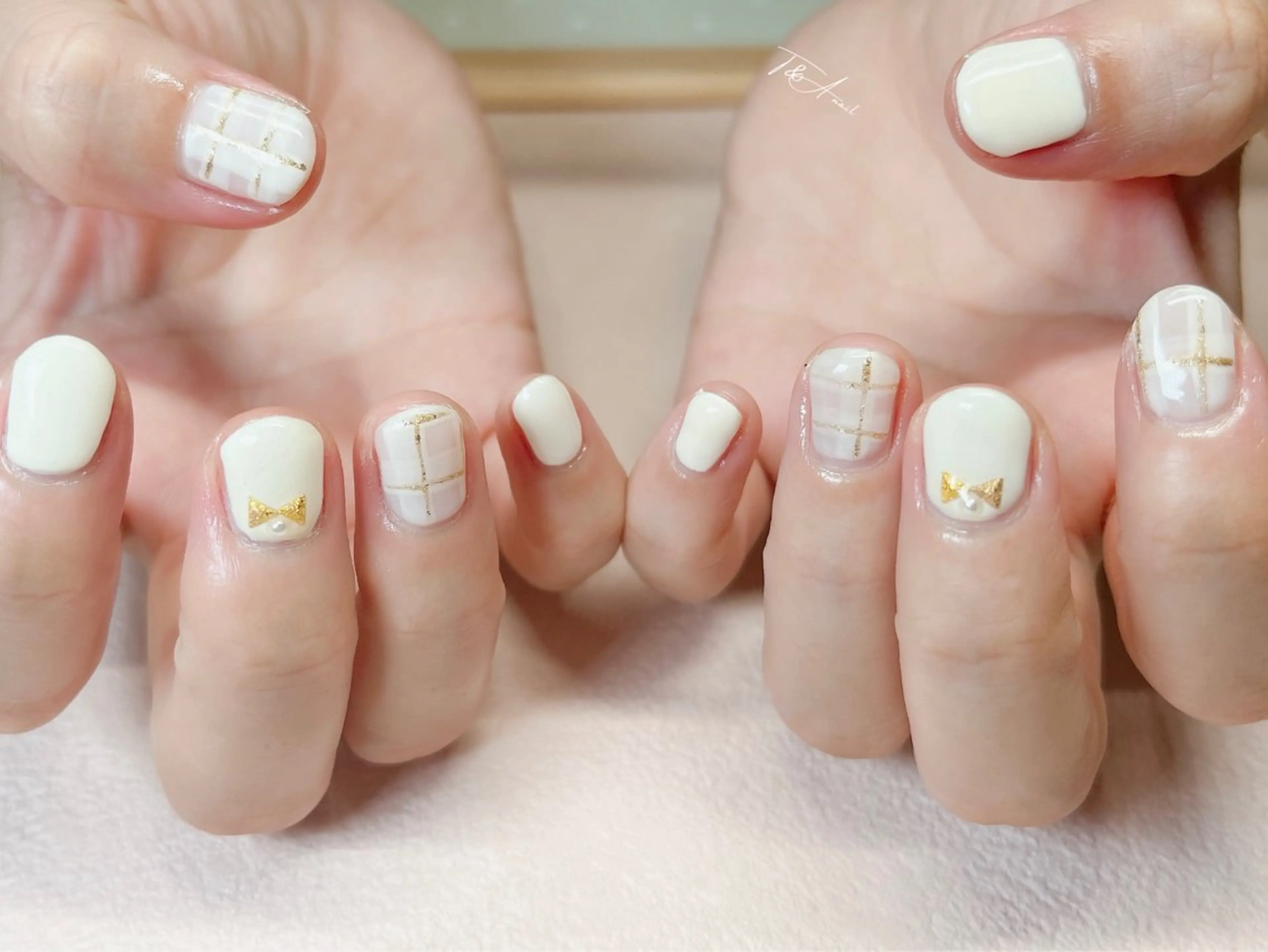 ネイル ジェルネイル リボン スカルプネイル ショートネイル ハンドネイル T&A nailのネイルデザイン