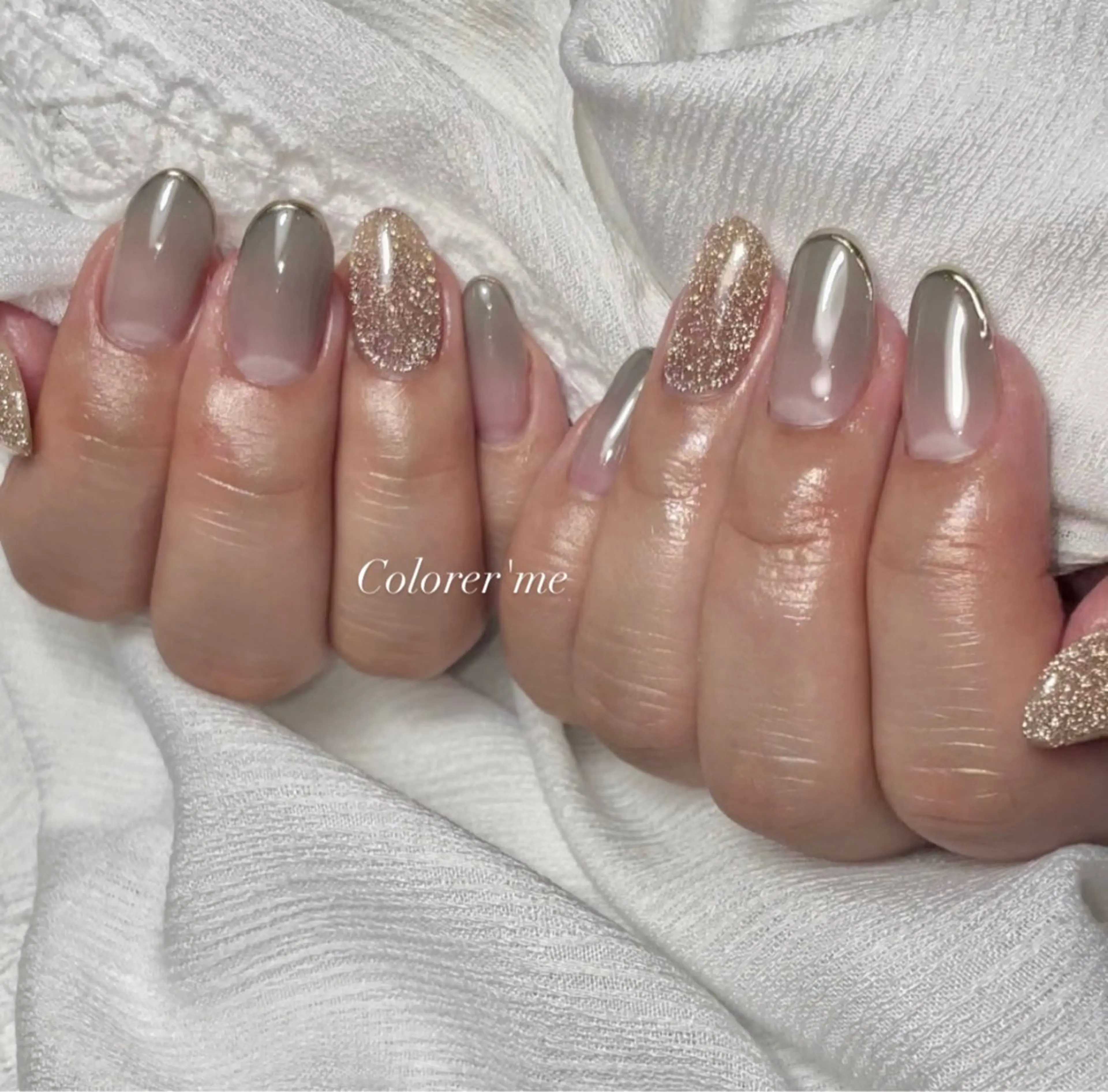 ネイル ブルー フラッシュネイル ゴールド グラデーション キラキラネイル Colorer'me クロレミーのネイルデザイン