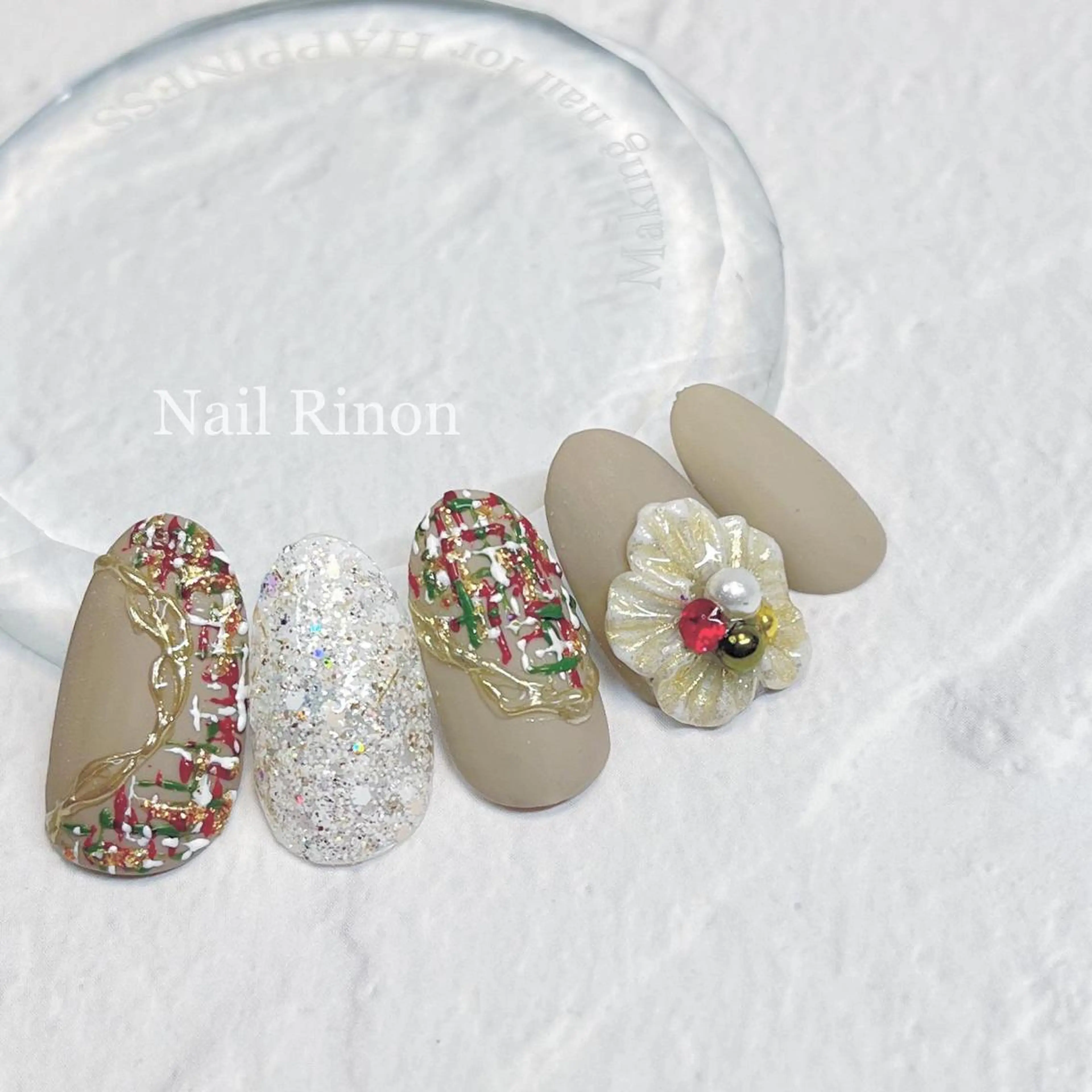 ネイル ツイードネイル 冬ネイル クリスマス ハンドネイル Nail Rinonのネイルデザイン