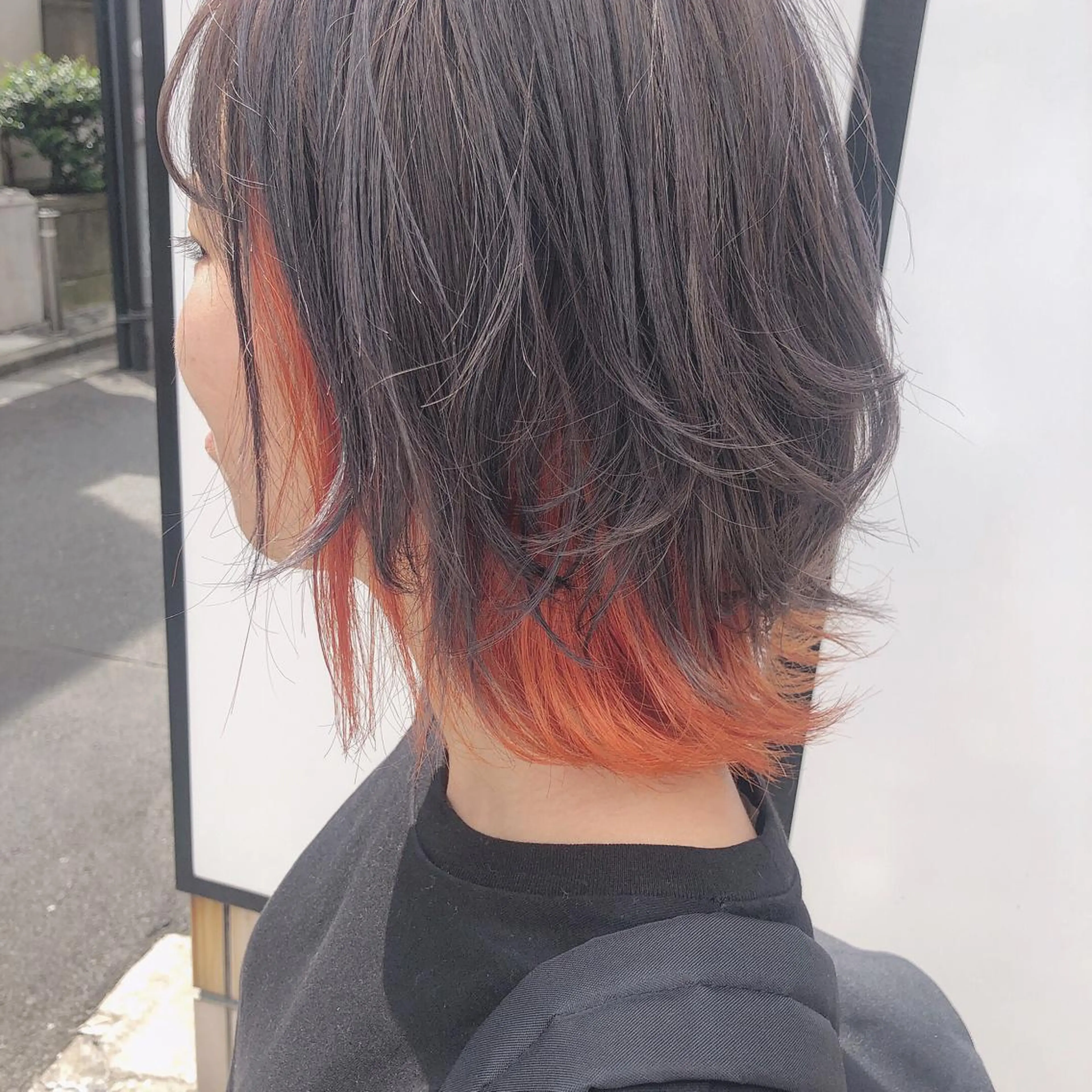 ミディアム カラー ヘアアレンジ オレンジ 透明感カラー× レイヤーカット✨高梨のヘアスタイル