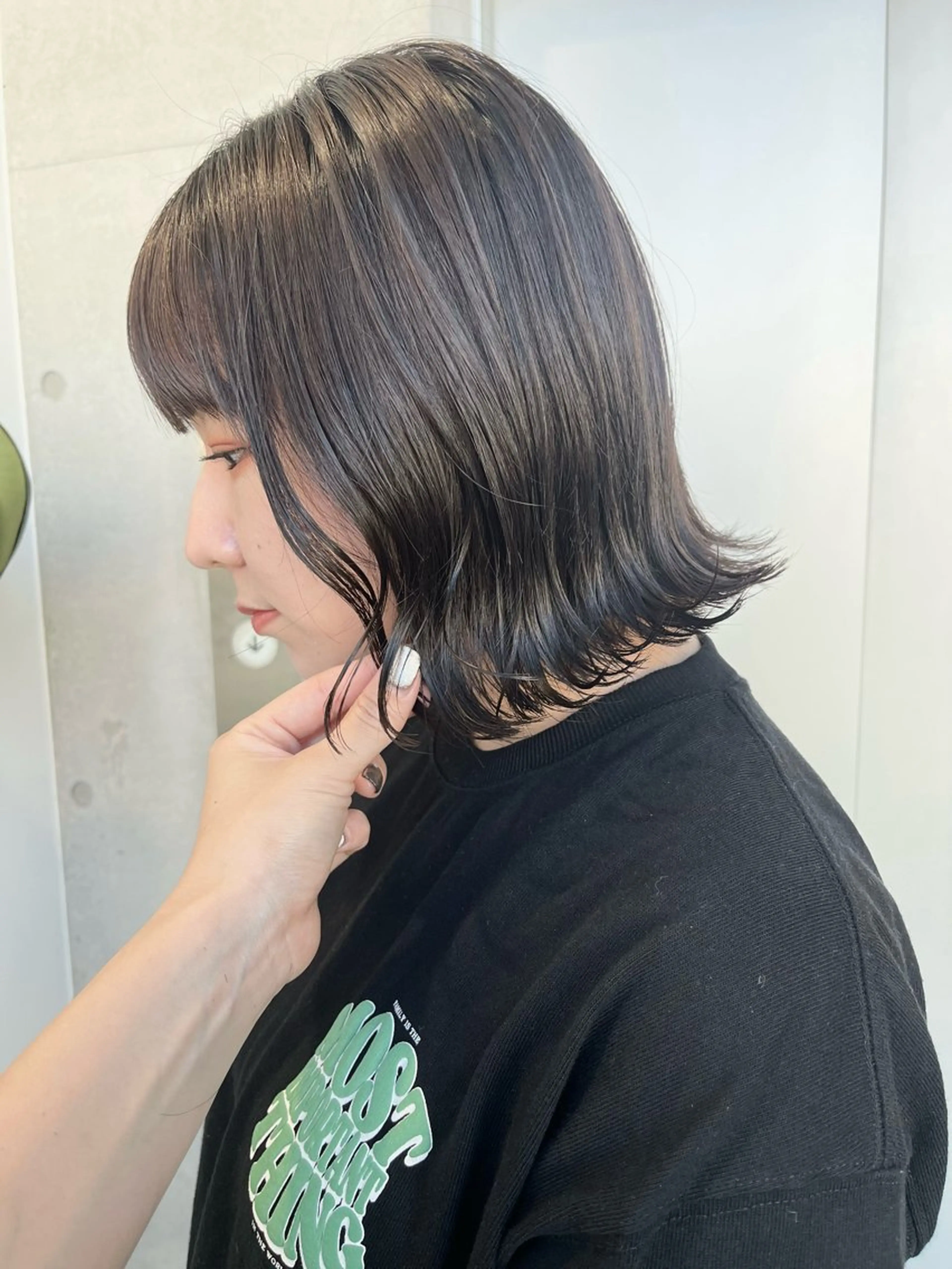 セミロング カラー パーマ ヘアアレンジ カット 透明感/オリーブ/ グレージュ/YUKAのヘアスタイル