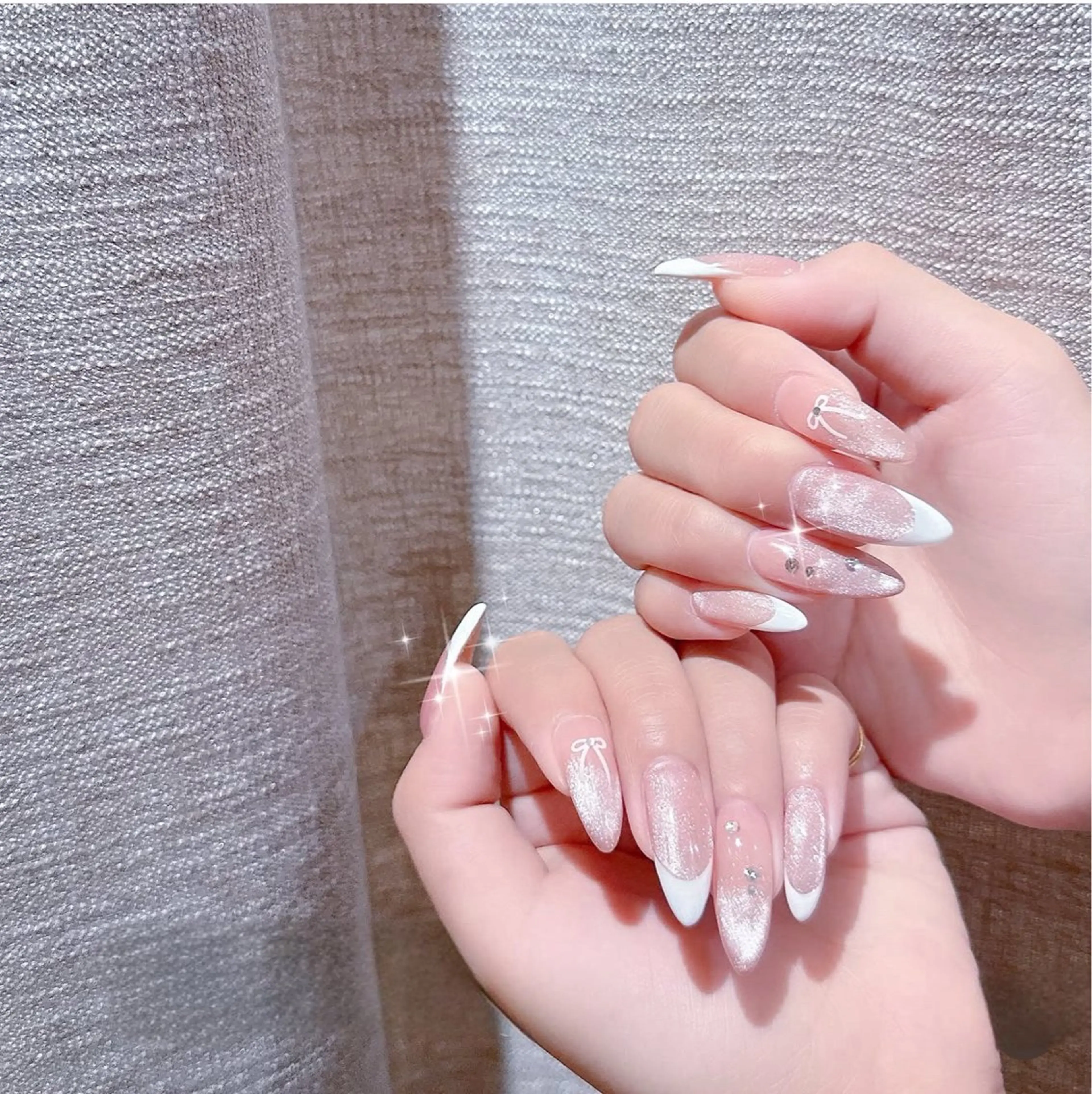 ネイル フレンチネイル キラキラネイル マグネットネイル ミラーネイル ニュアンスネイル ハンドネイル Lina所属・MeiMei Nail モデル募集のネイルデザイン