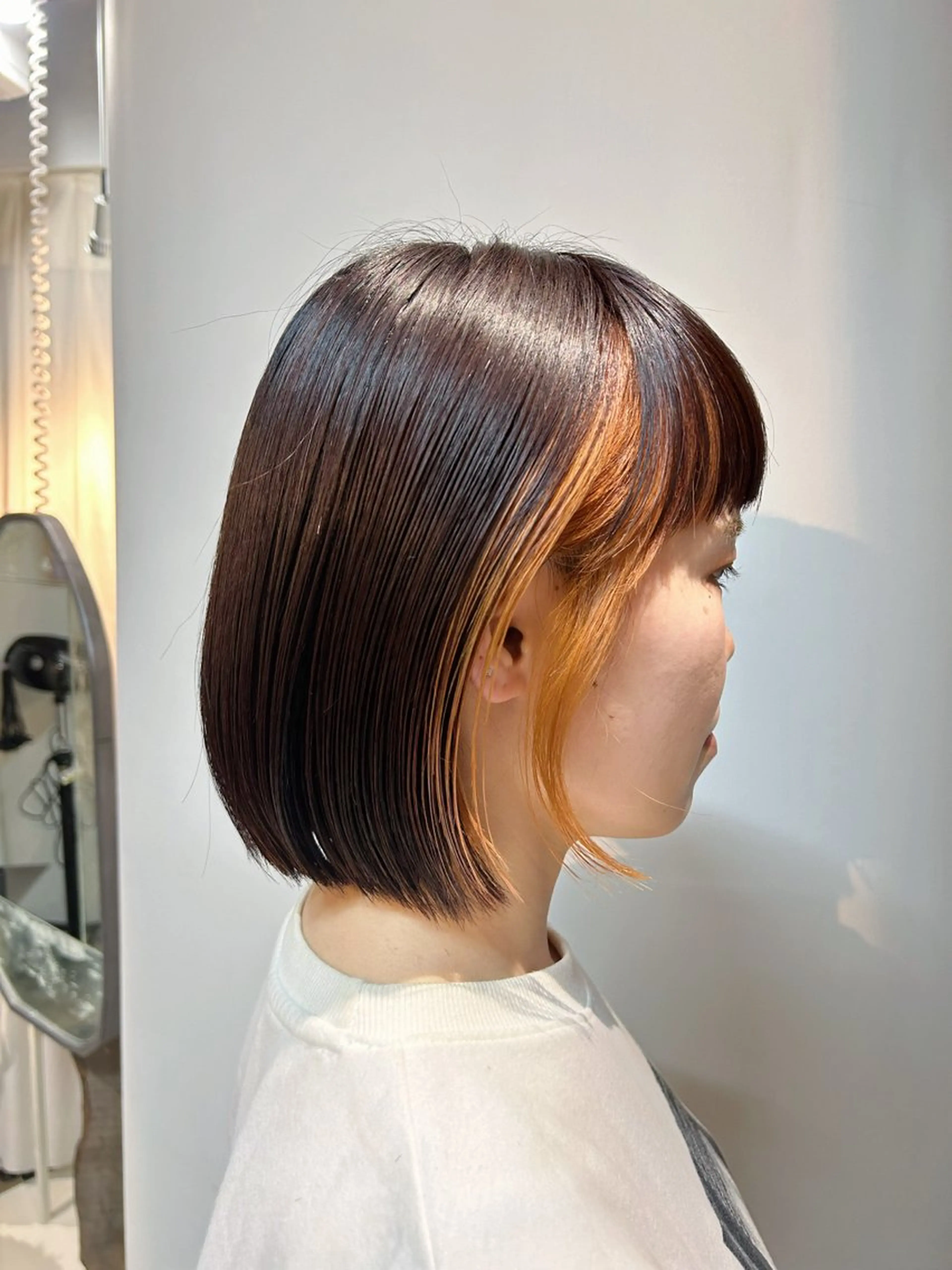 カラー ベージュカラー インナーカラー オレンジ オレンジベージュ ⚪️ニュアンスカラー ⚪️ハイトーン　マユのヘアスタイル