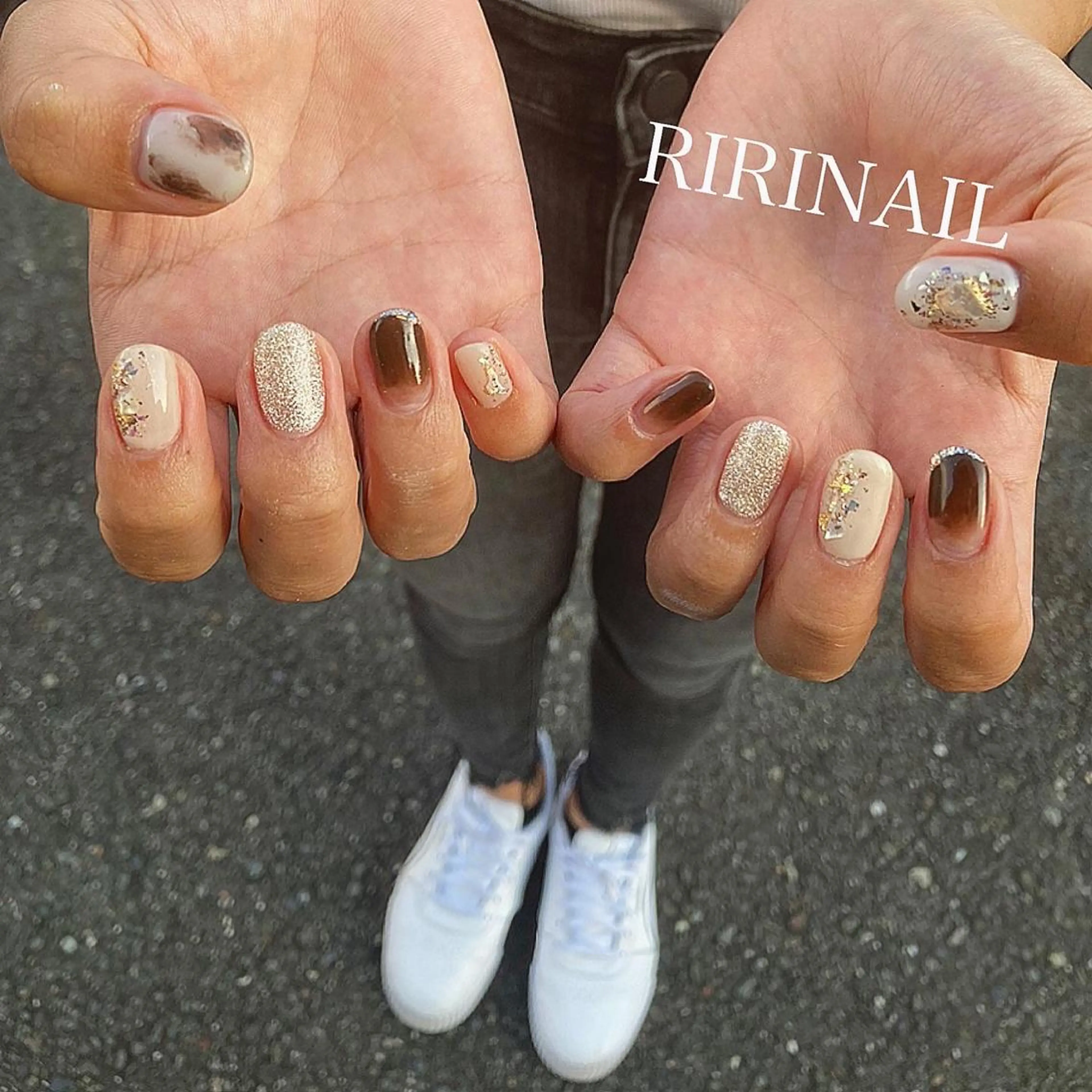 ネイル ブラウン キラキラネイル RIRI NAIL♡のネイルデザイン