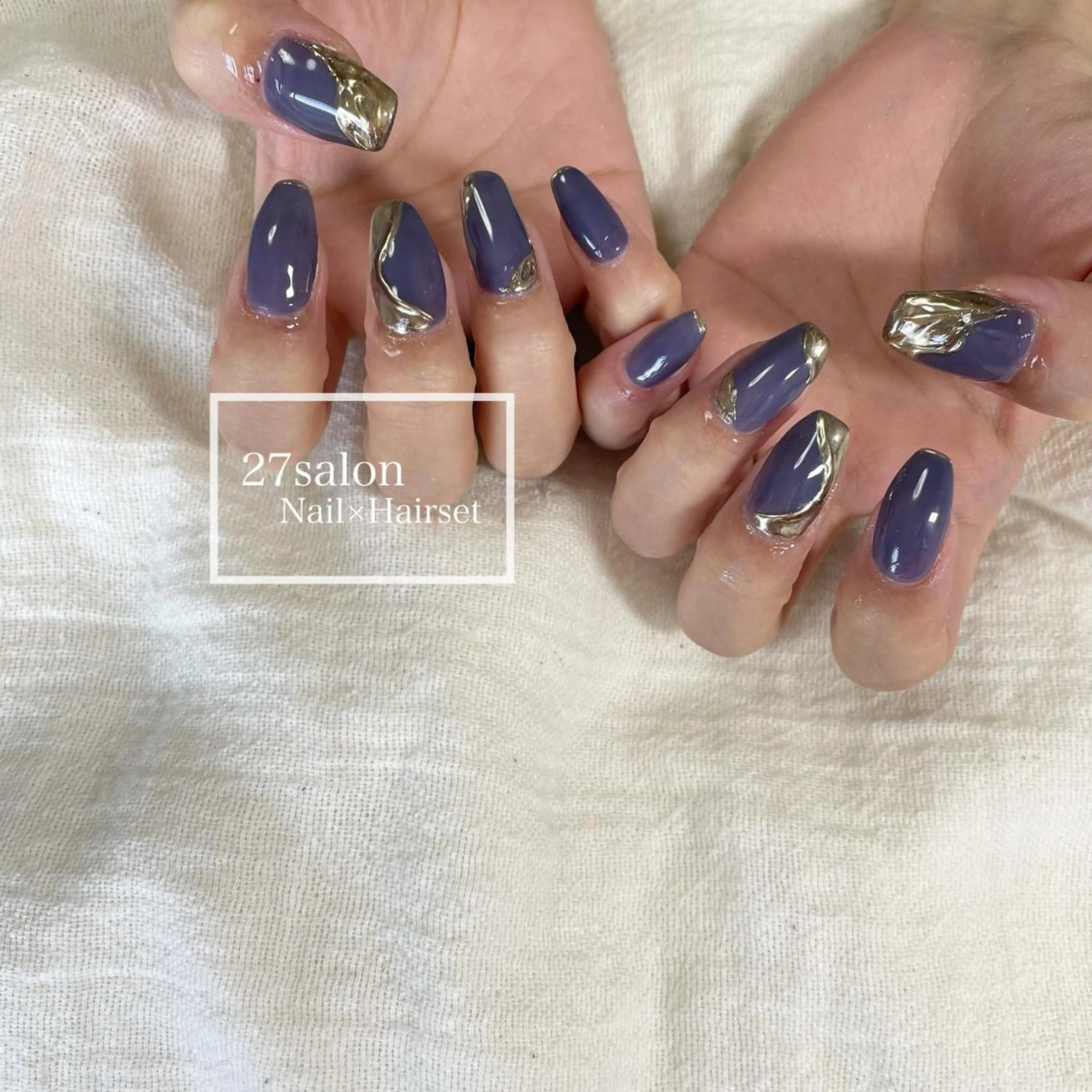 ネイル アートネイル ブルー ミラーネイル 27salon yuinaのネイルデザイン