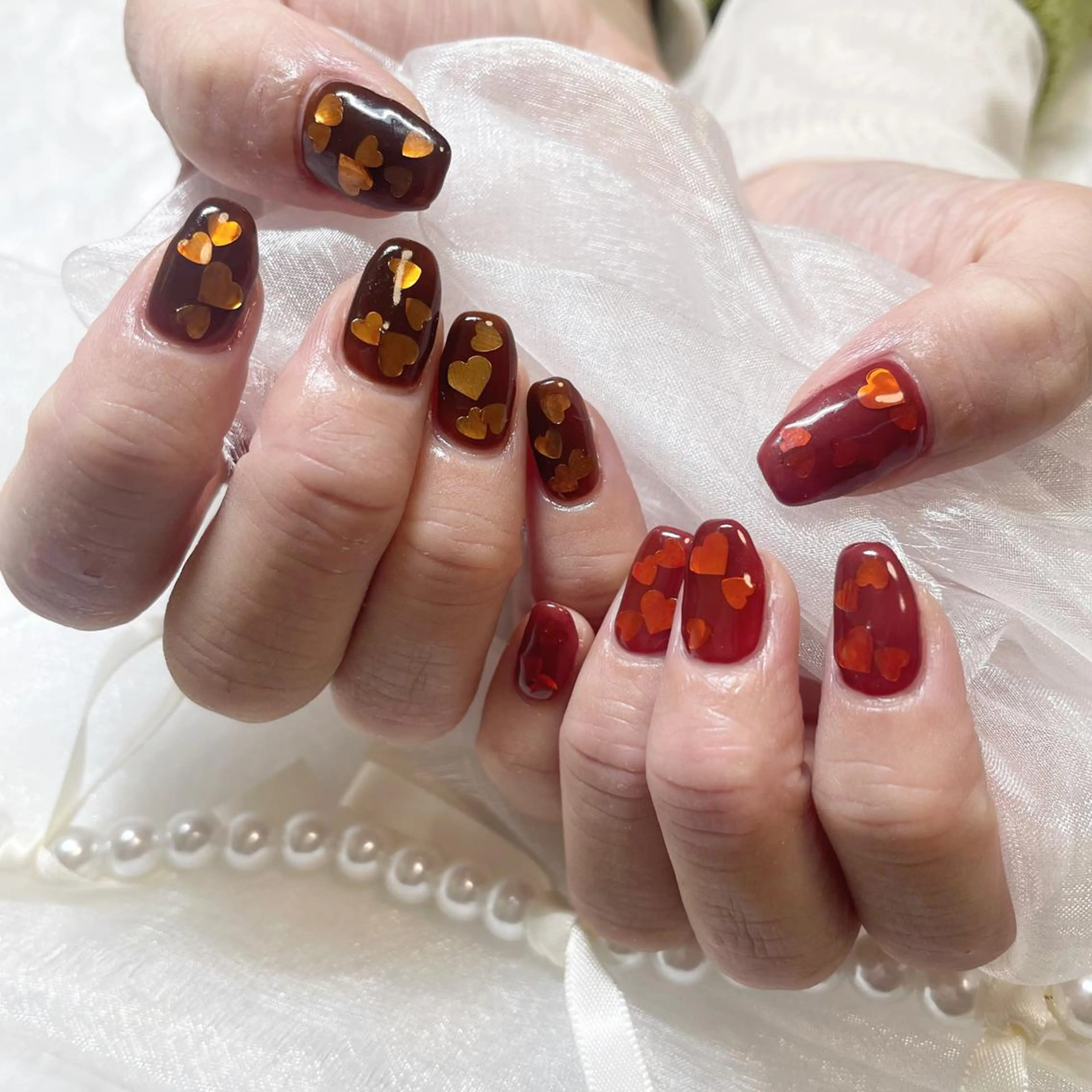 ネイル ジェルネイル ハート 韓国ネイル 持ち込み ワンカラーネイル ハンドネイル fiore nail 🦋のネイルデザイン