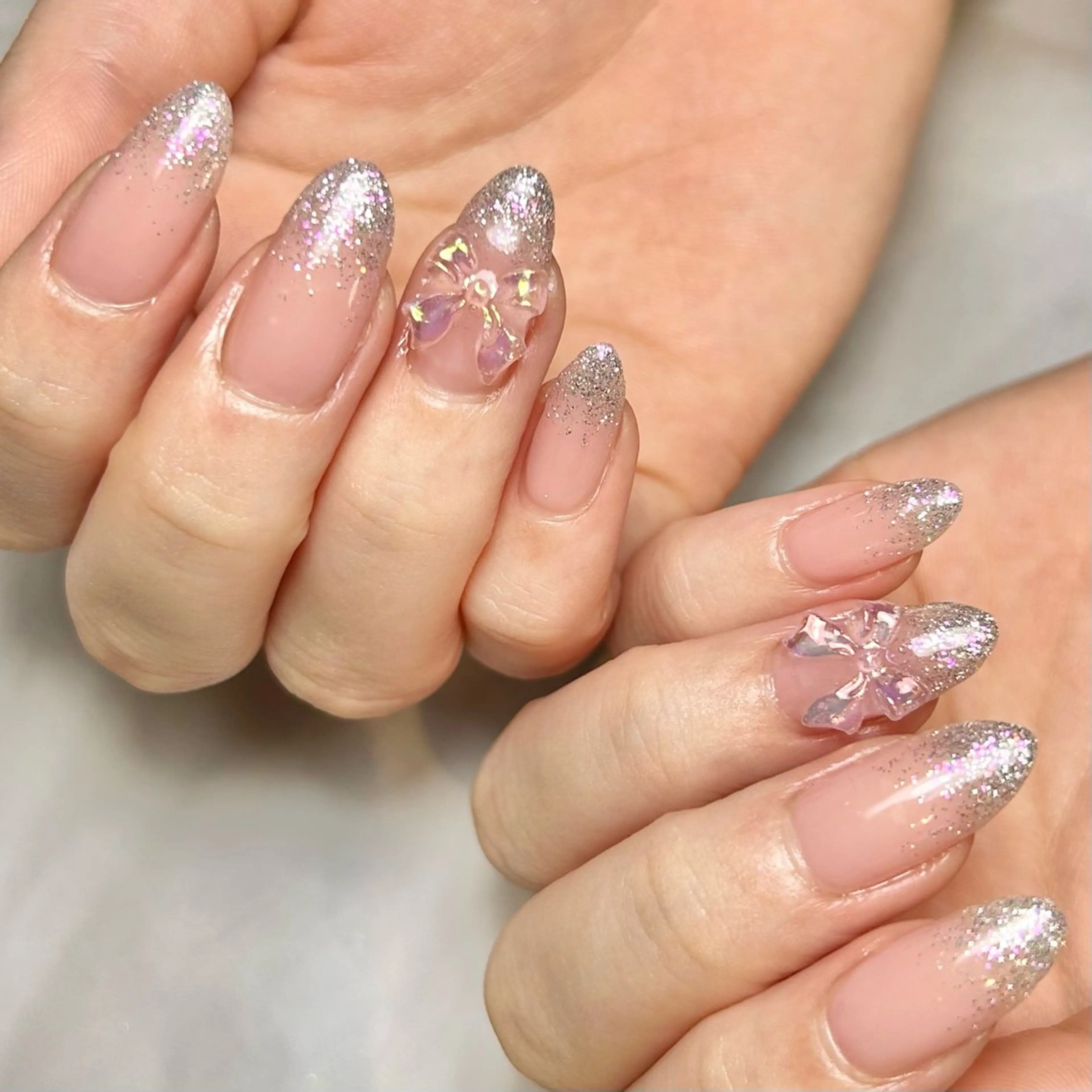 ネイル リボン シルバー シンプルネイル Reflection marikoのネイルデザイン