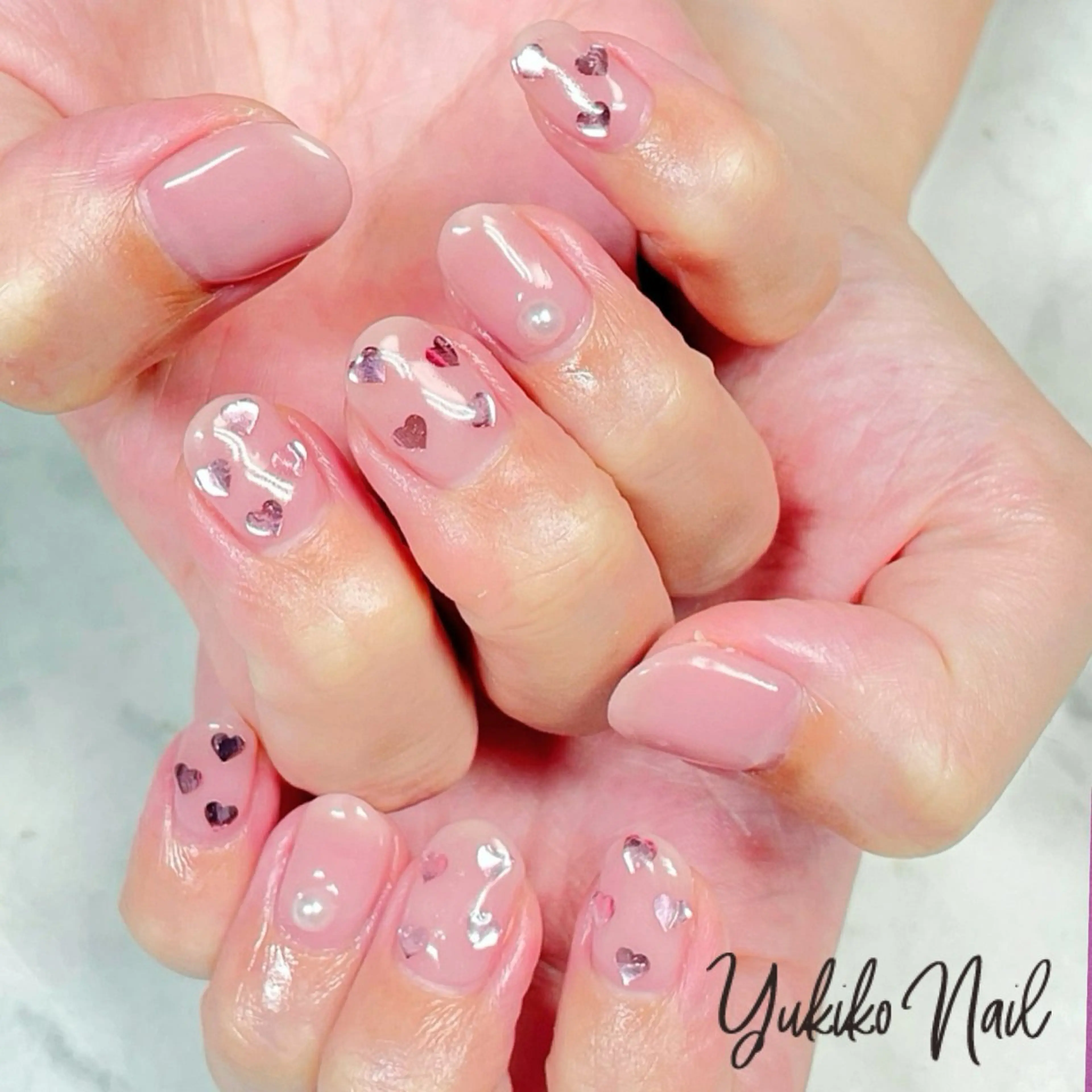 ネイル ハート ホログラムネイル シンプルネイル ユキコ ネイルのネイルデザイン
