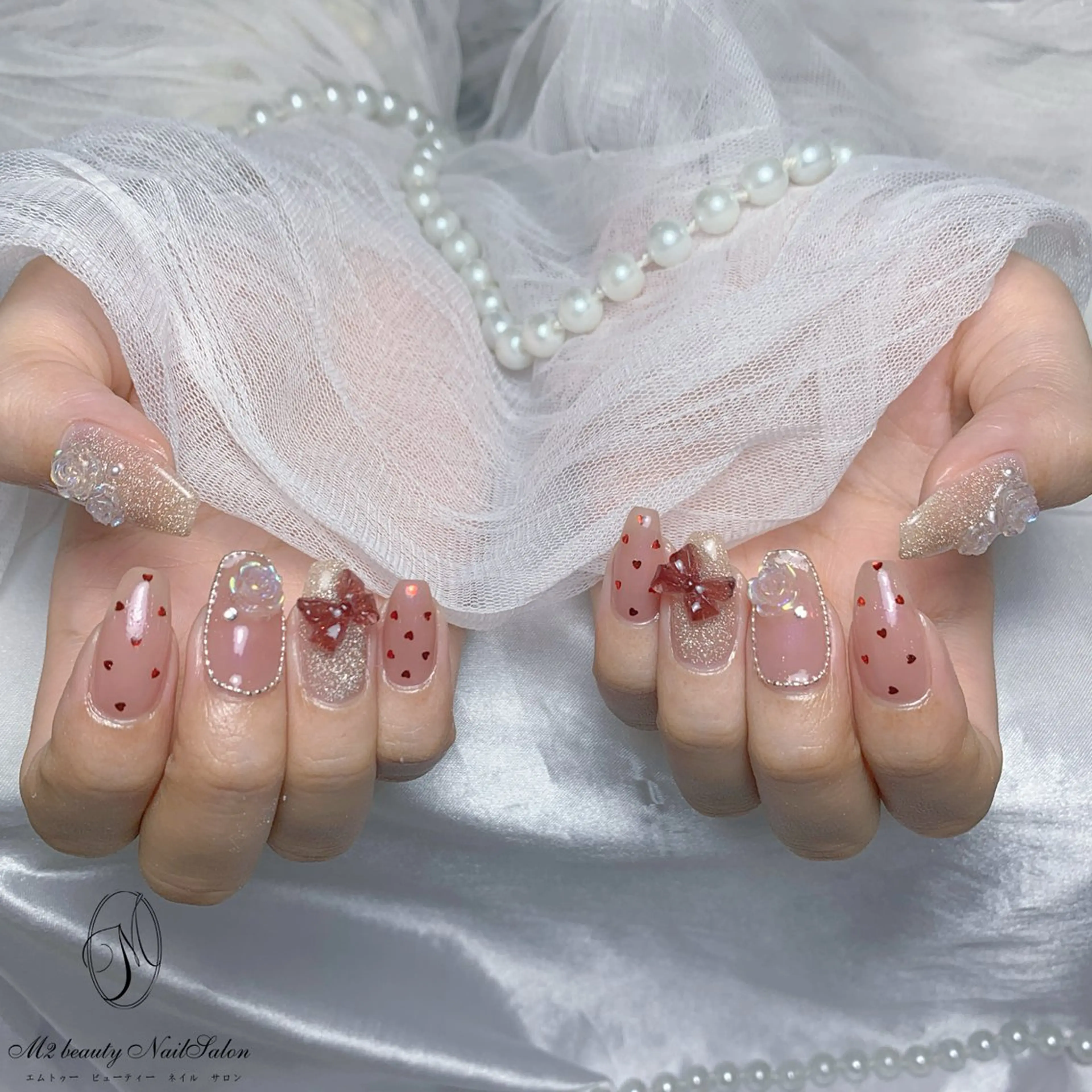 ネイル アートネイル フラッシュネイル フレンチネイル ガラスフレンチ グラデーション ハンドネイル M2 BEAUTY リュウのネイルデザイン