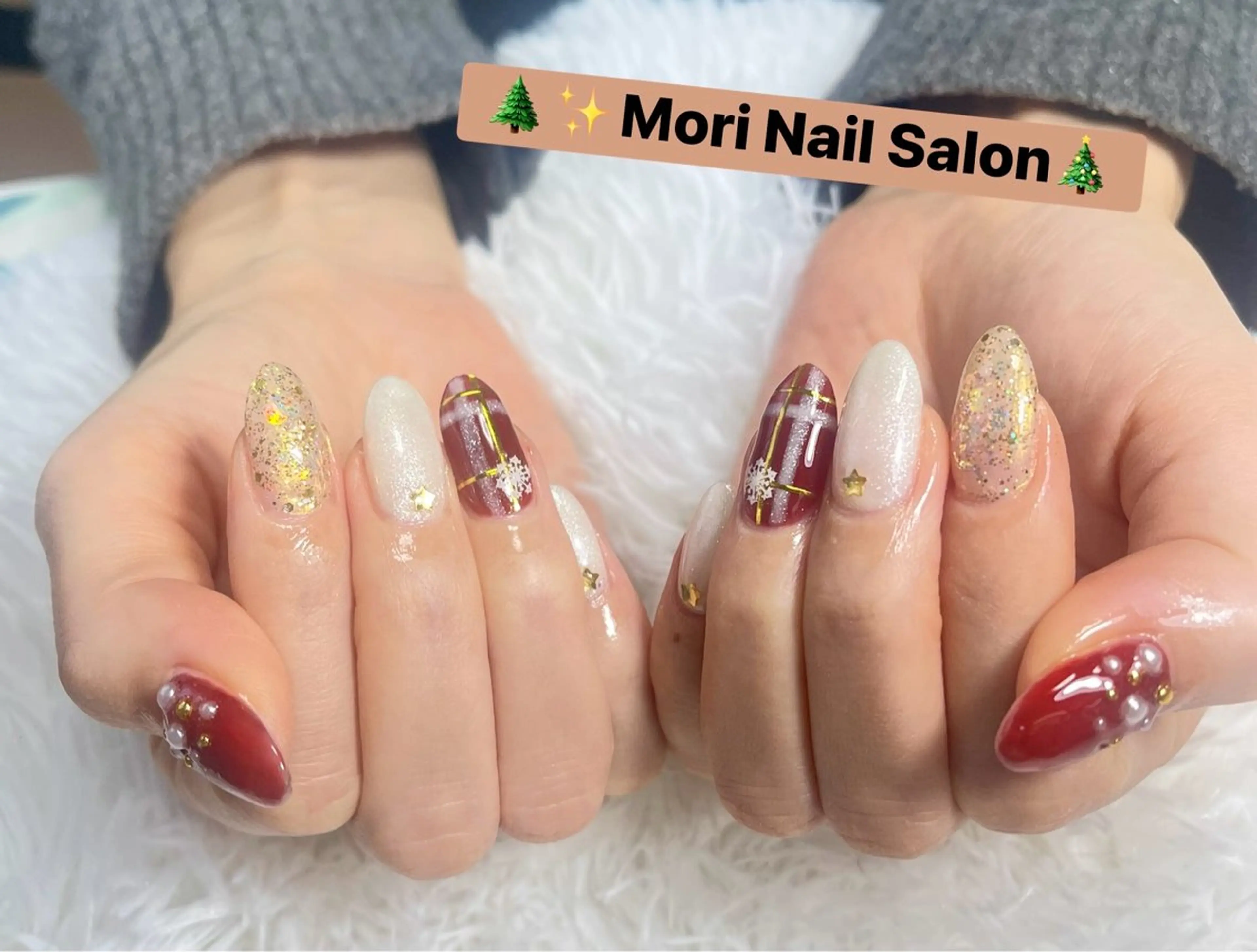 ネイル 冬ネイル クリスマス ハンドネイル MORI ネイル SALONのネイルデザイン