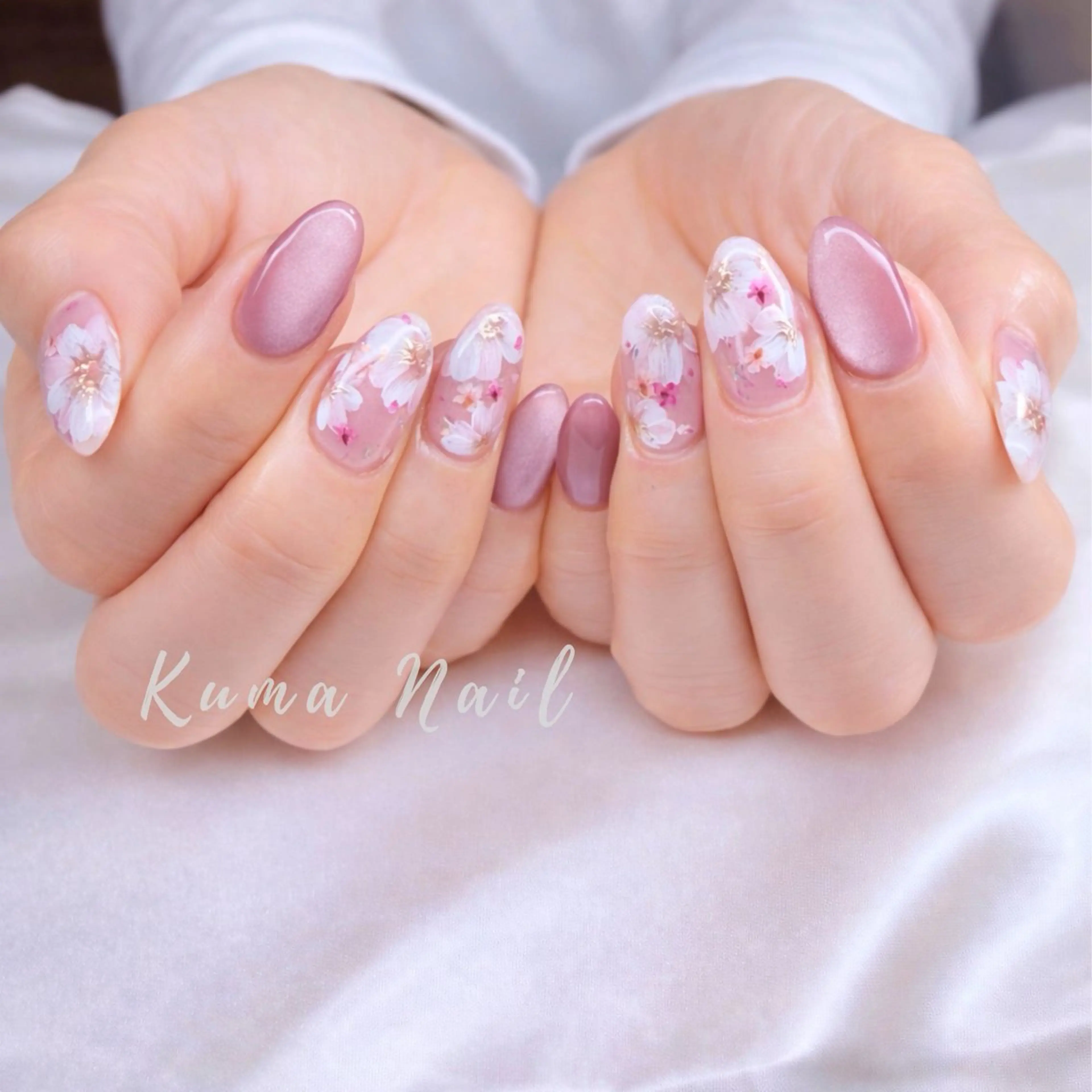 ネイル アートネイル 桜ネイル 入学式 卒業式 ピンク ハンドネイル Private salon Kuma Nail.所属・藤が丘ネイル Kuma Nailのネイルデザイン