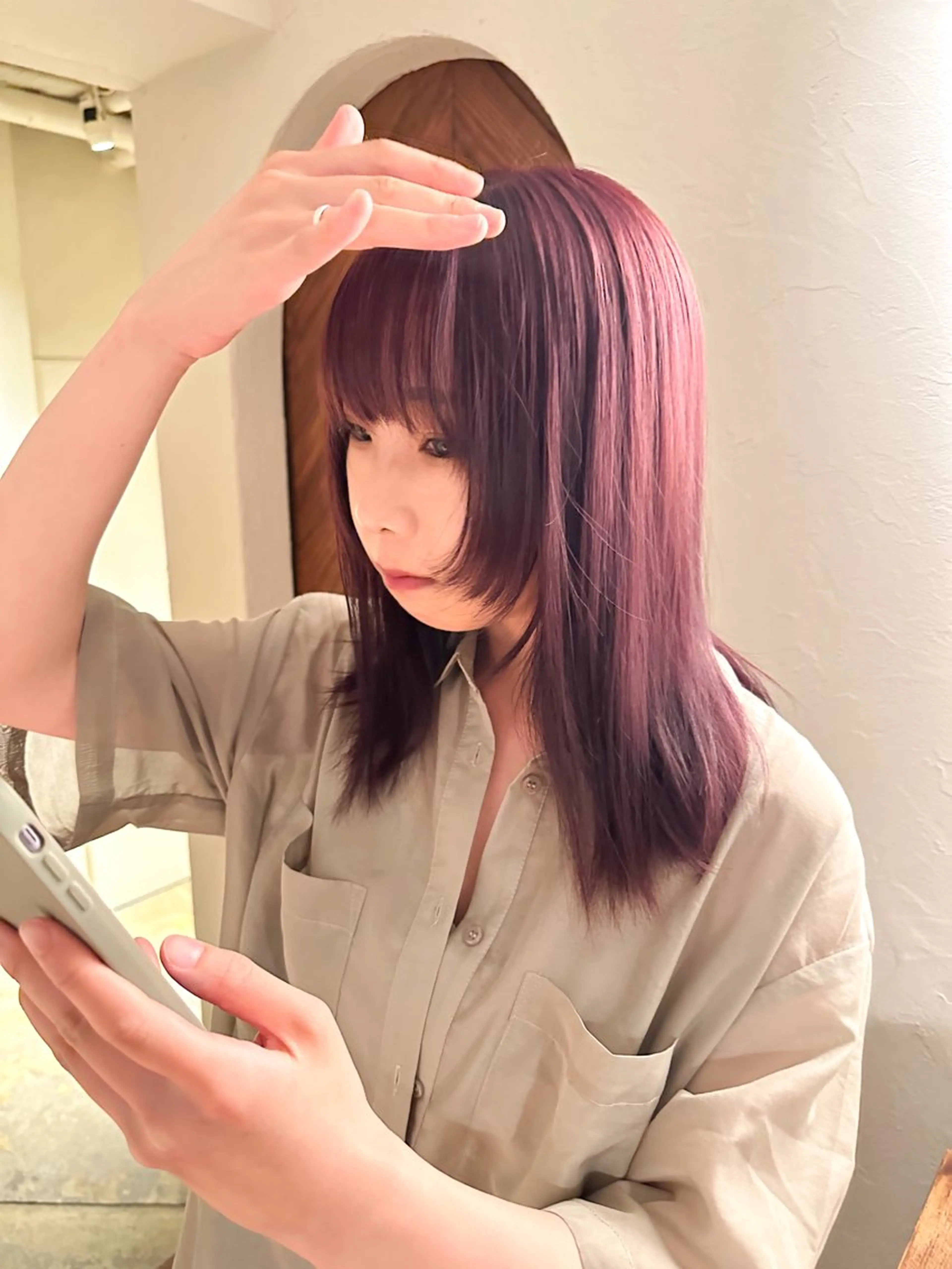 セミロング カラー ヘアアレンジ カット ヘアカラー トリートメント ヘアセット 🤎ono/ 切りっぱなしボブ🤎のヘアスタイル