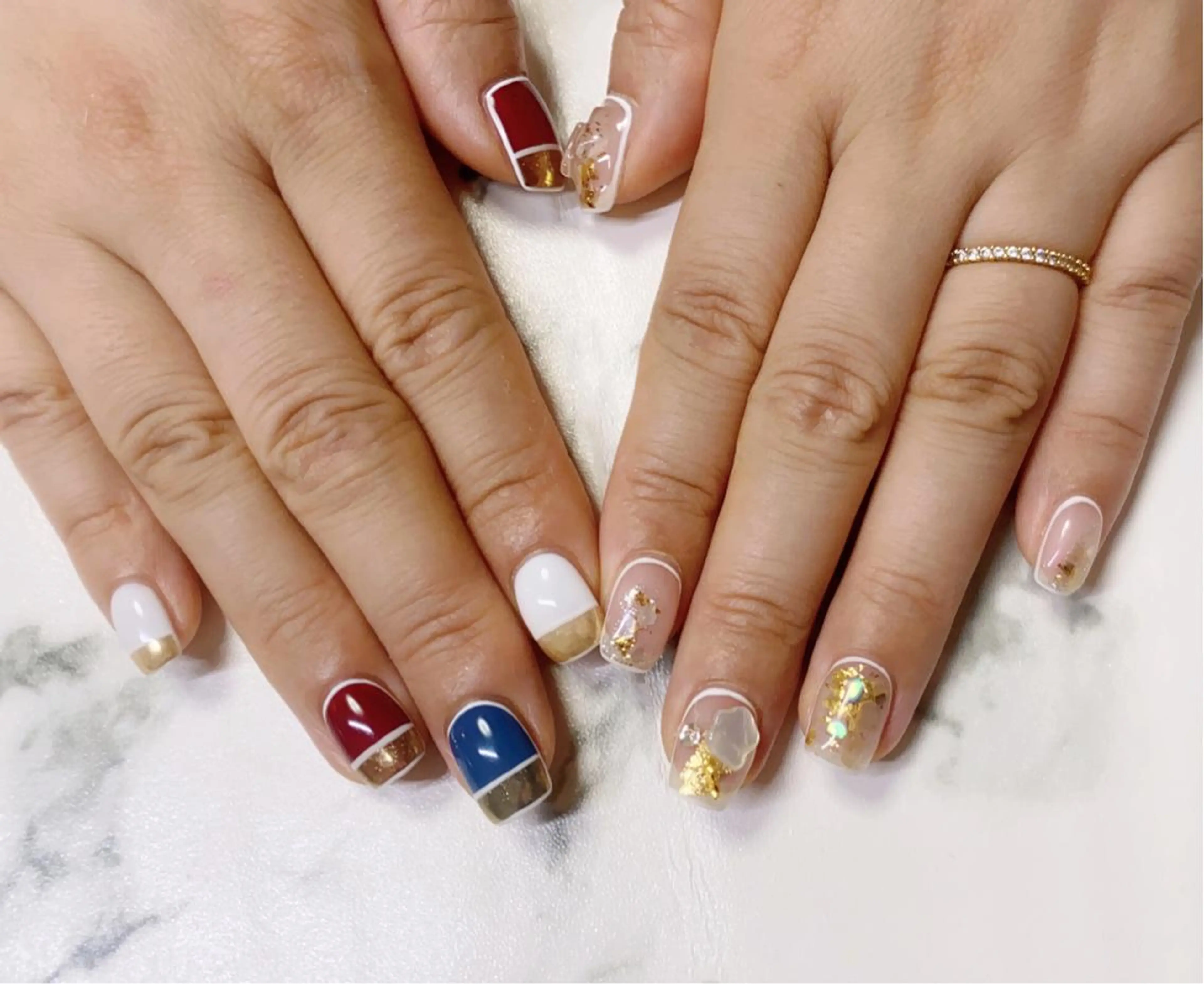 ロング カラー ネイル フレンチネイル ミラーネイル Q Free nailsのネイルデザイン