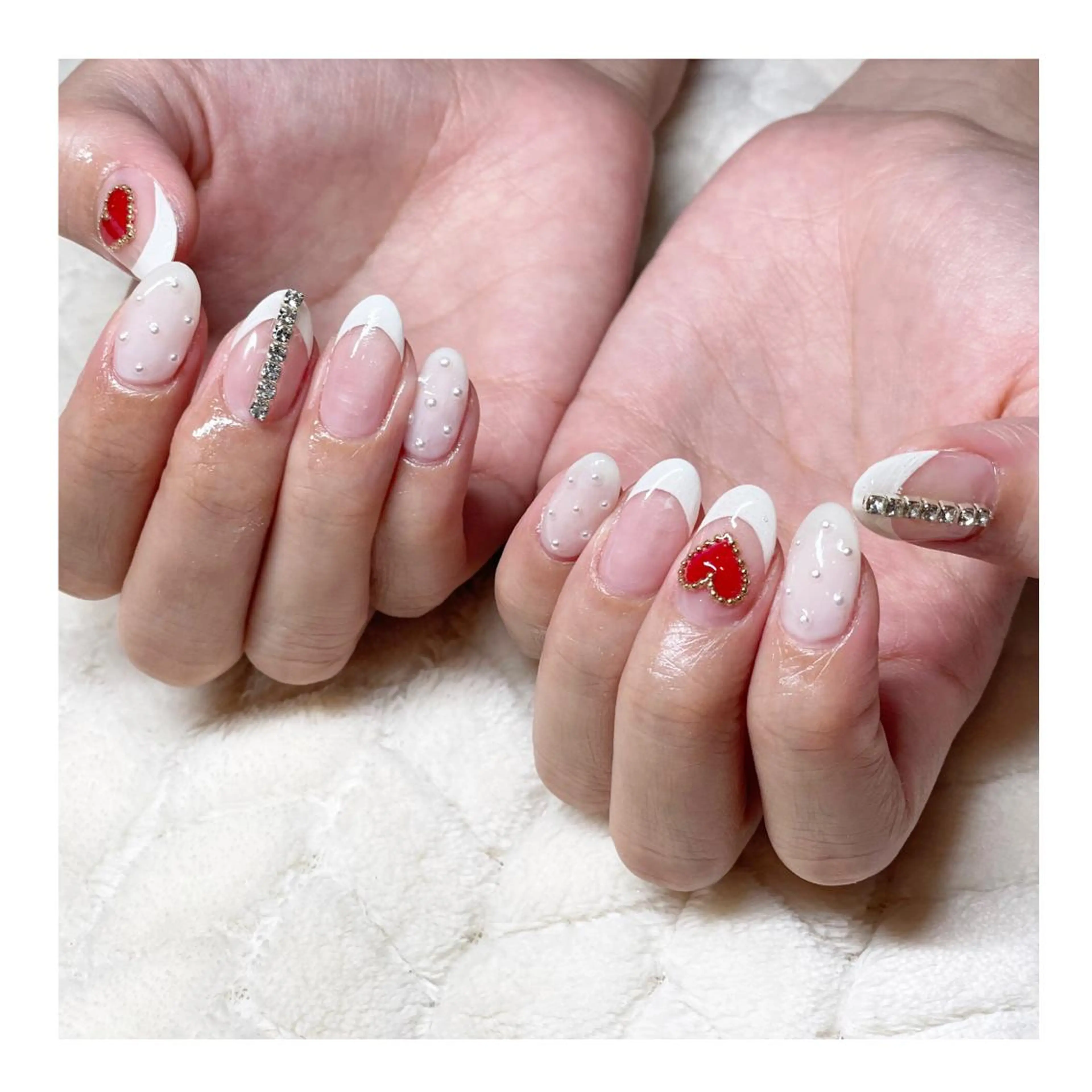 ネイル アートネイル ドット フレンチネイル ジェルネイル ハート ハンドネイル LaLa Peach 福岡のマツエク・マツパデザイン