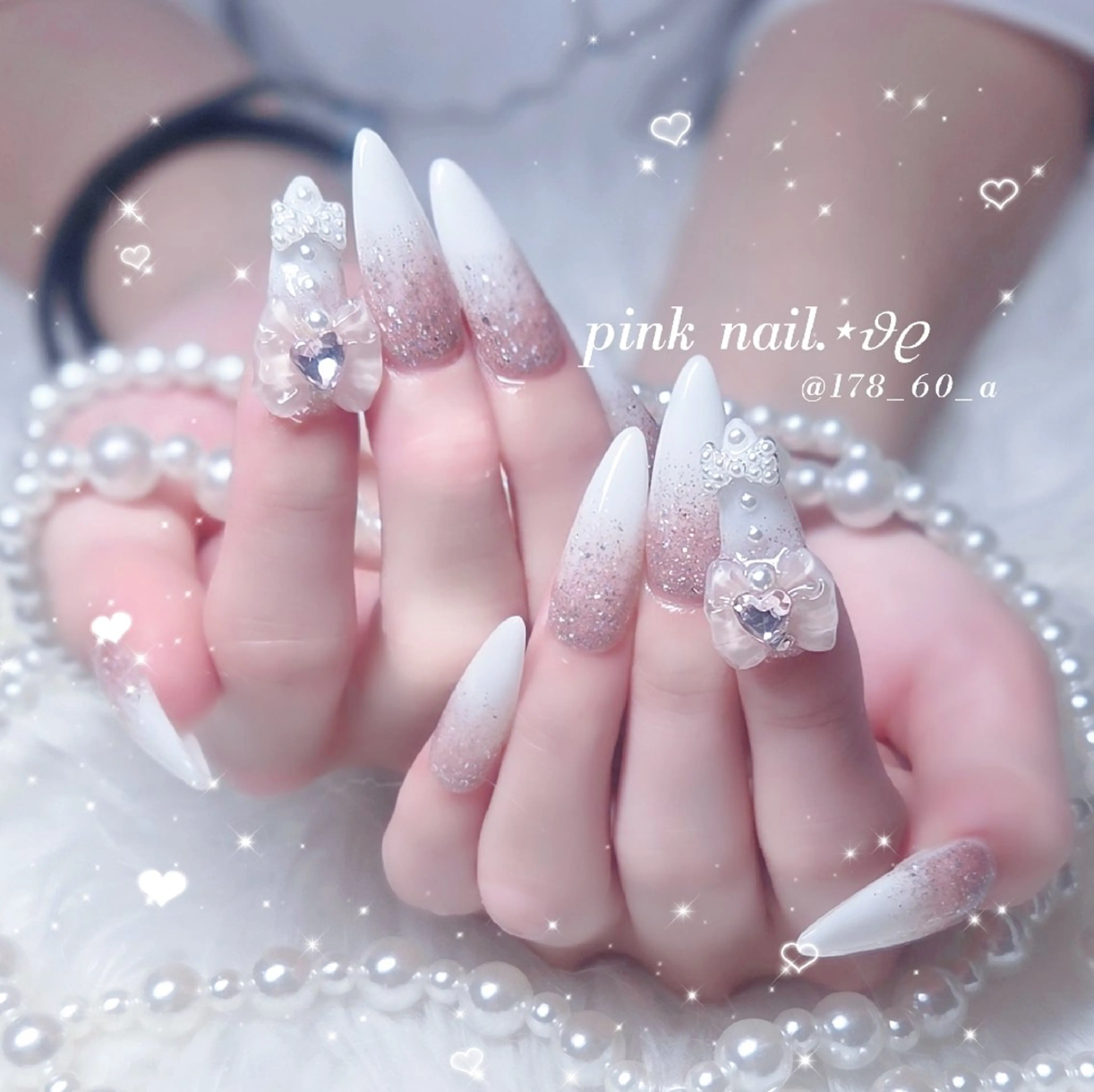 ネイル ガーリー グラデーション ラメ(グリッター) ラメグラデーション ピンク ハンドネイル HAPPINAS れん┊痛ネイル&3Dのネイルデザイン