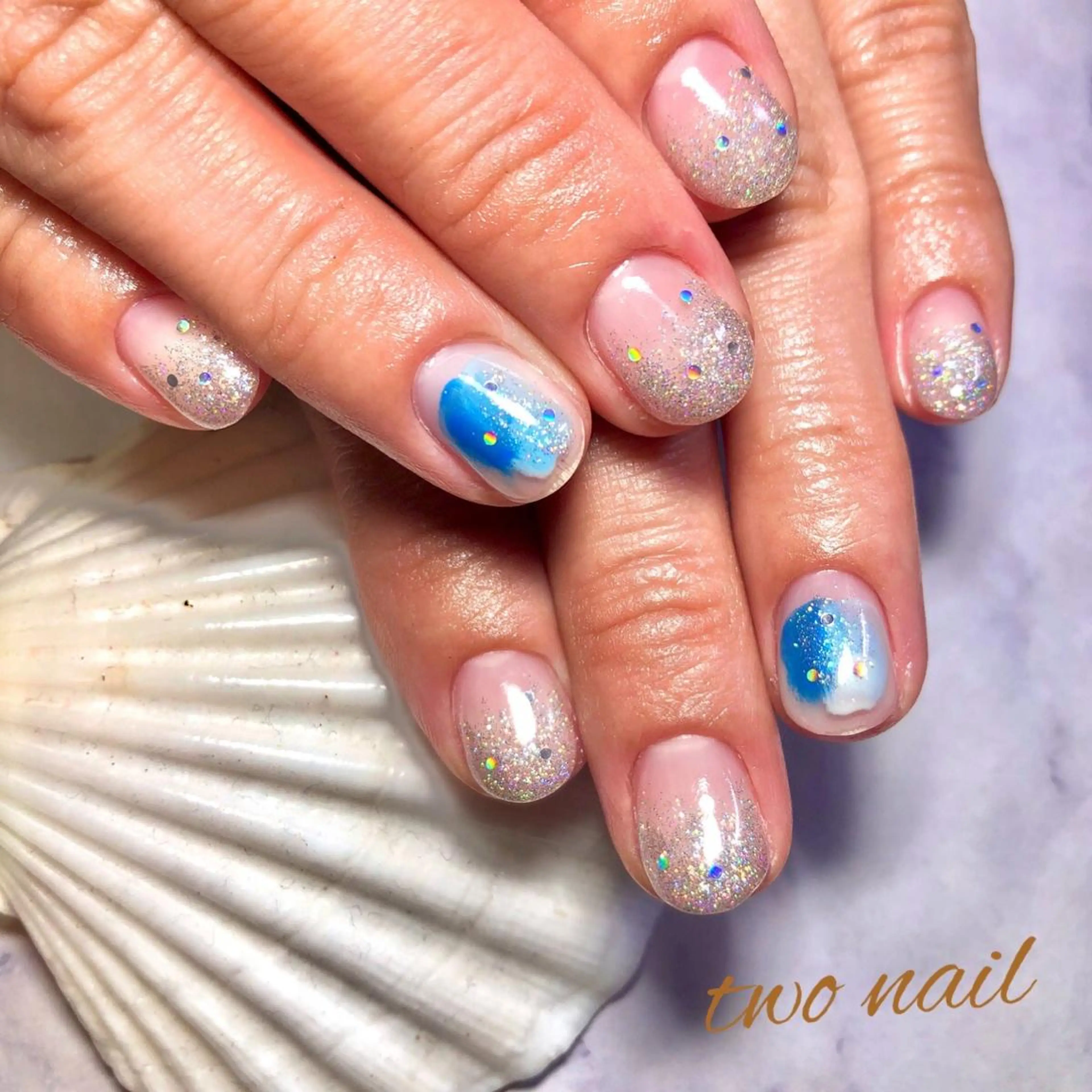 ネイル オーロラネイル フットネイル ハート ニュアンスネイル two nailのネイルデザイン