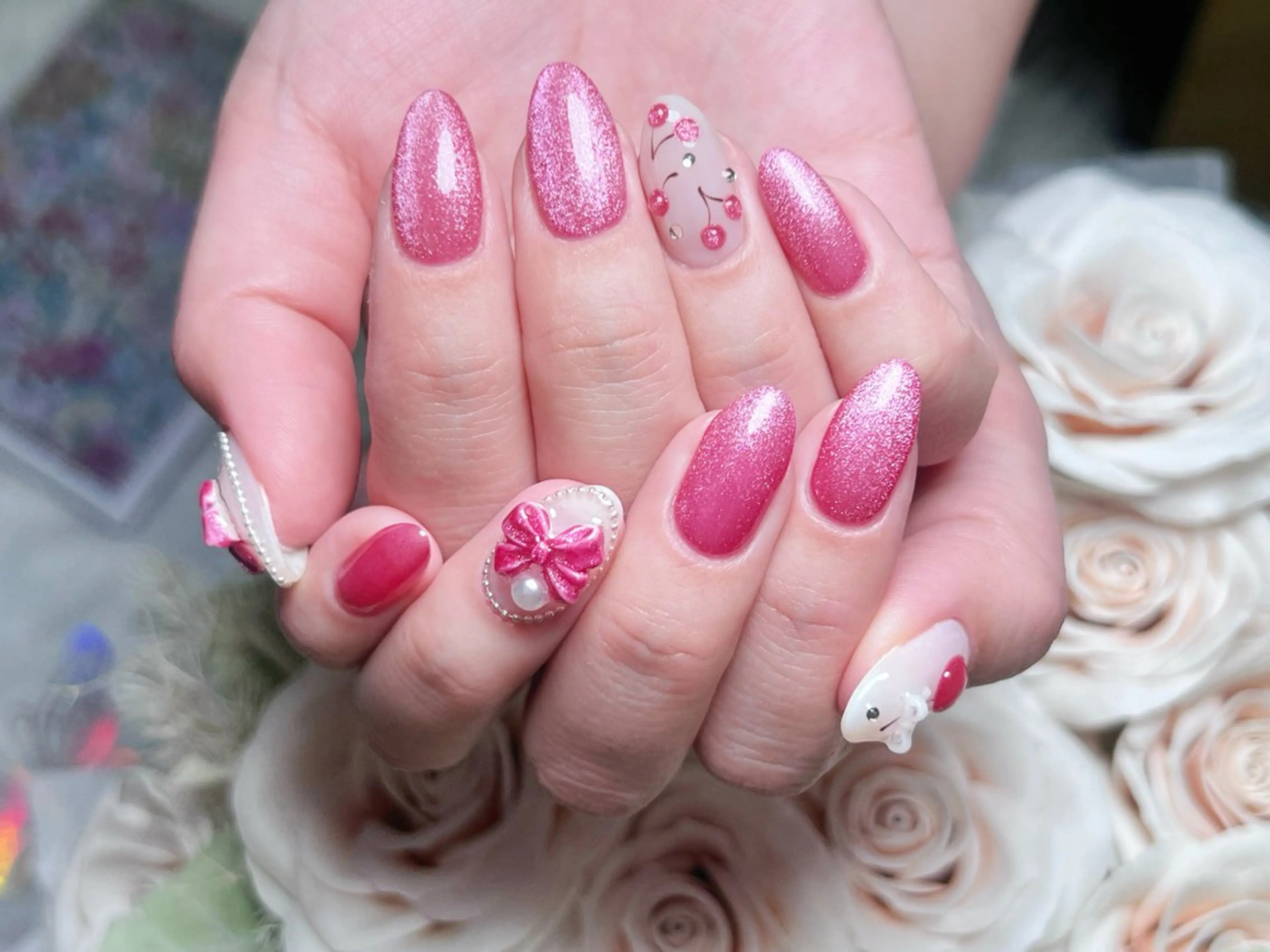 ネイル 成人式 ロングネイル マグネットネイル 持ち込み ワンカラーネイル ハンドネイル Painty所属・Painty nailのネイルデザイン