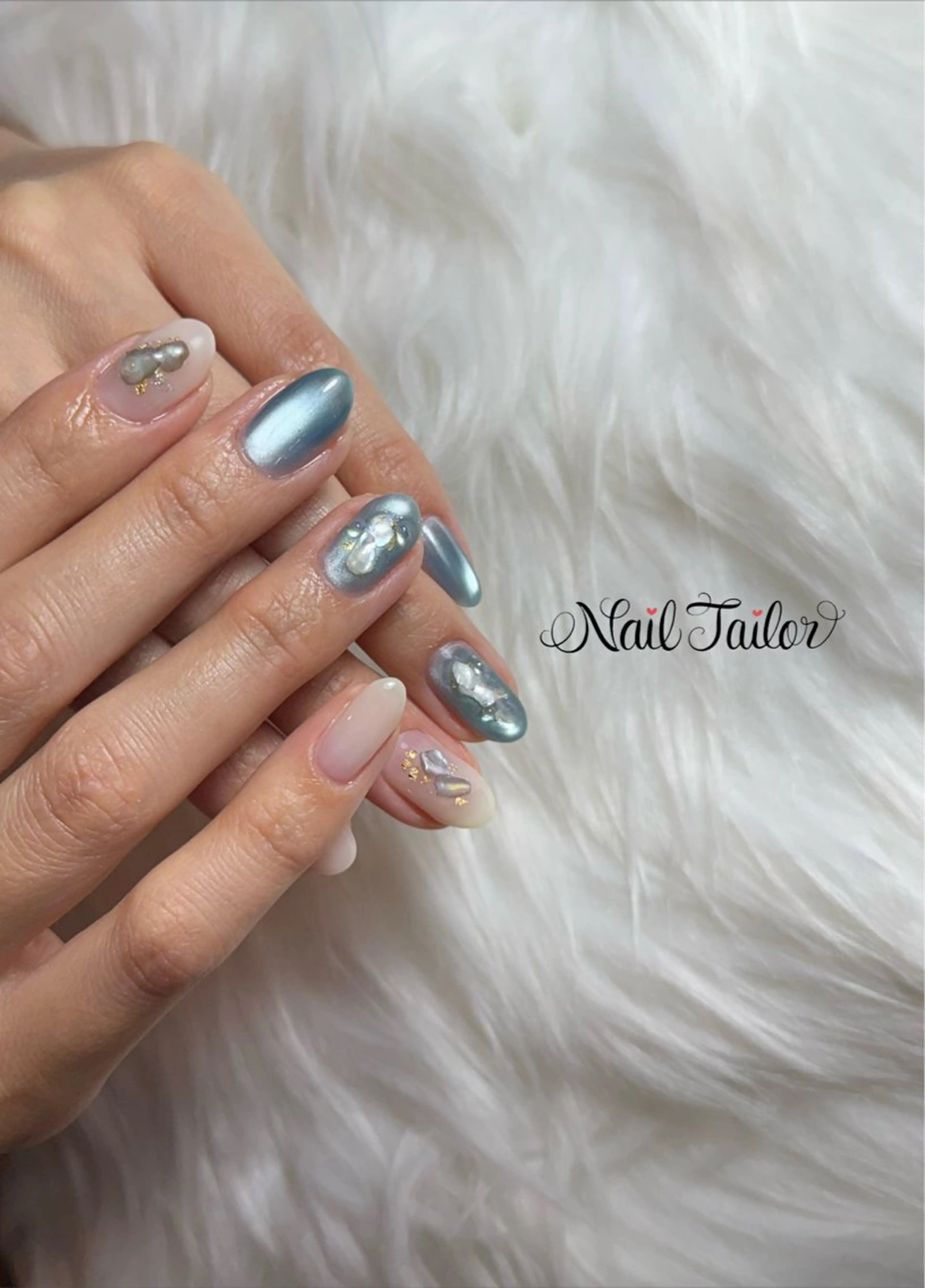 ネイル アートネイル フラッシュネイル 水色 マグネットネイル オフィスネイル ハンドネイル 〜Nail Tailor〜　ネイルテイラー所属・NailTailor ネイルテイラーのネイルデザイン