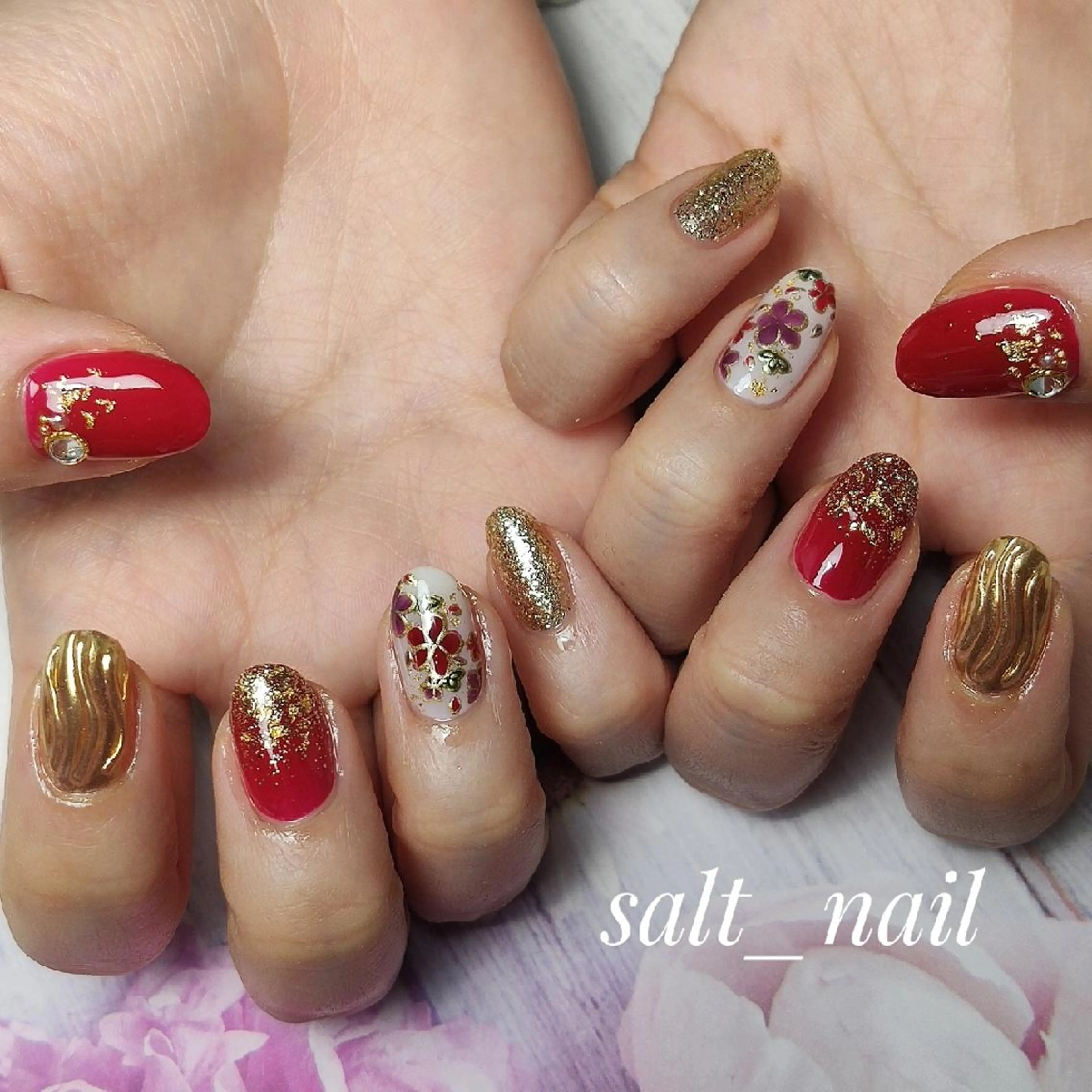 ネイル 成人式 ハンドネイル 個人サロン saltnailのネイルデザイン