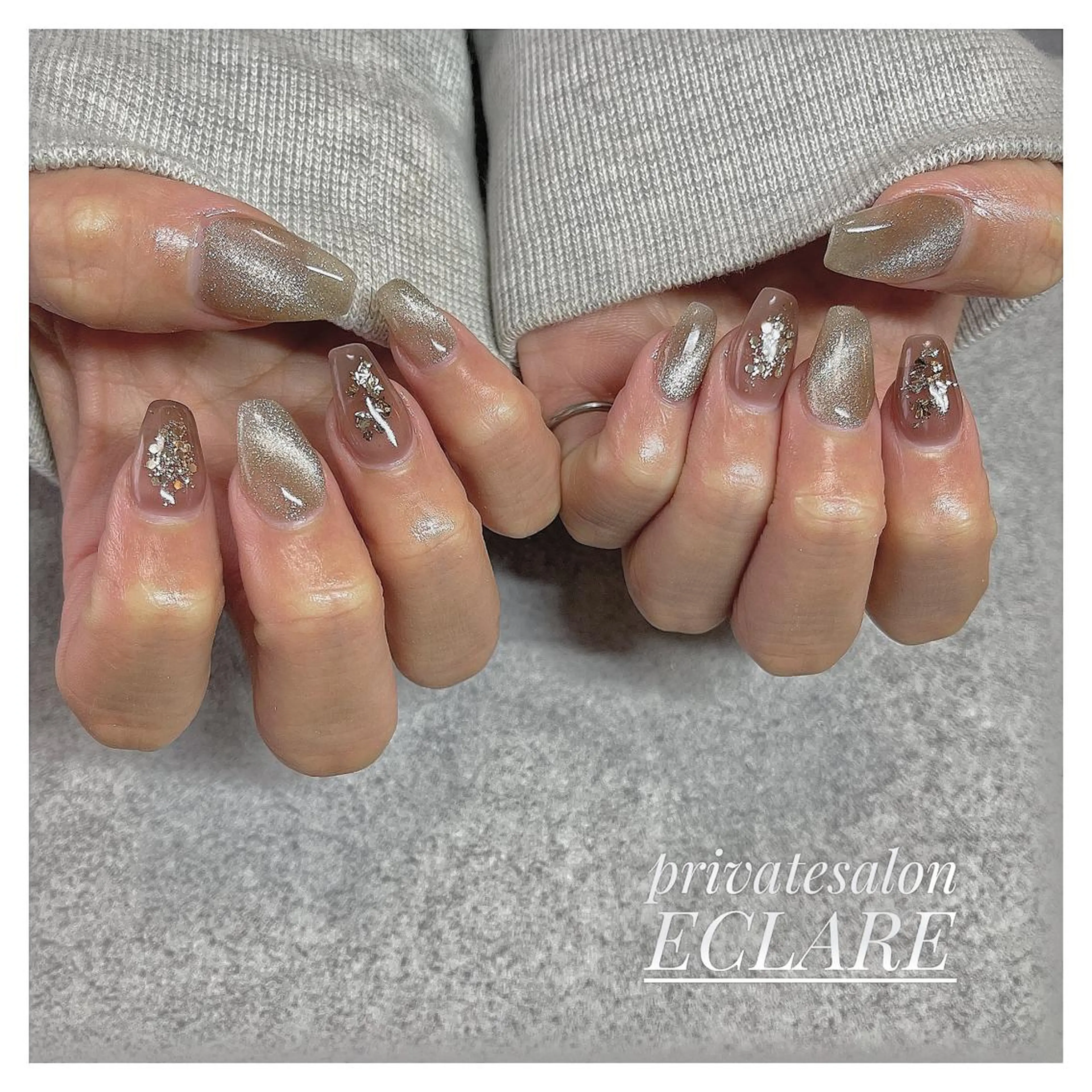 ネイル アートネイル ブラウン フットネイル フレンチネイル ジェルネイル Nail Salon ECLAREのネイルデザイン